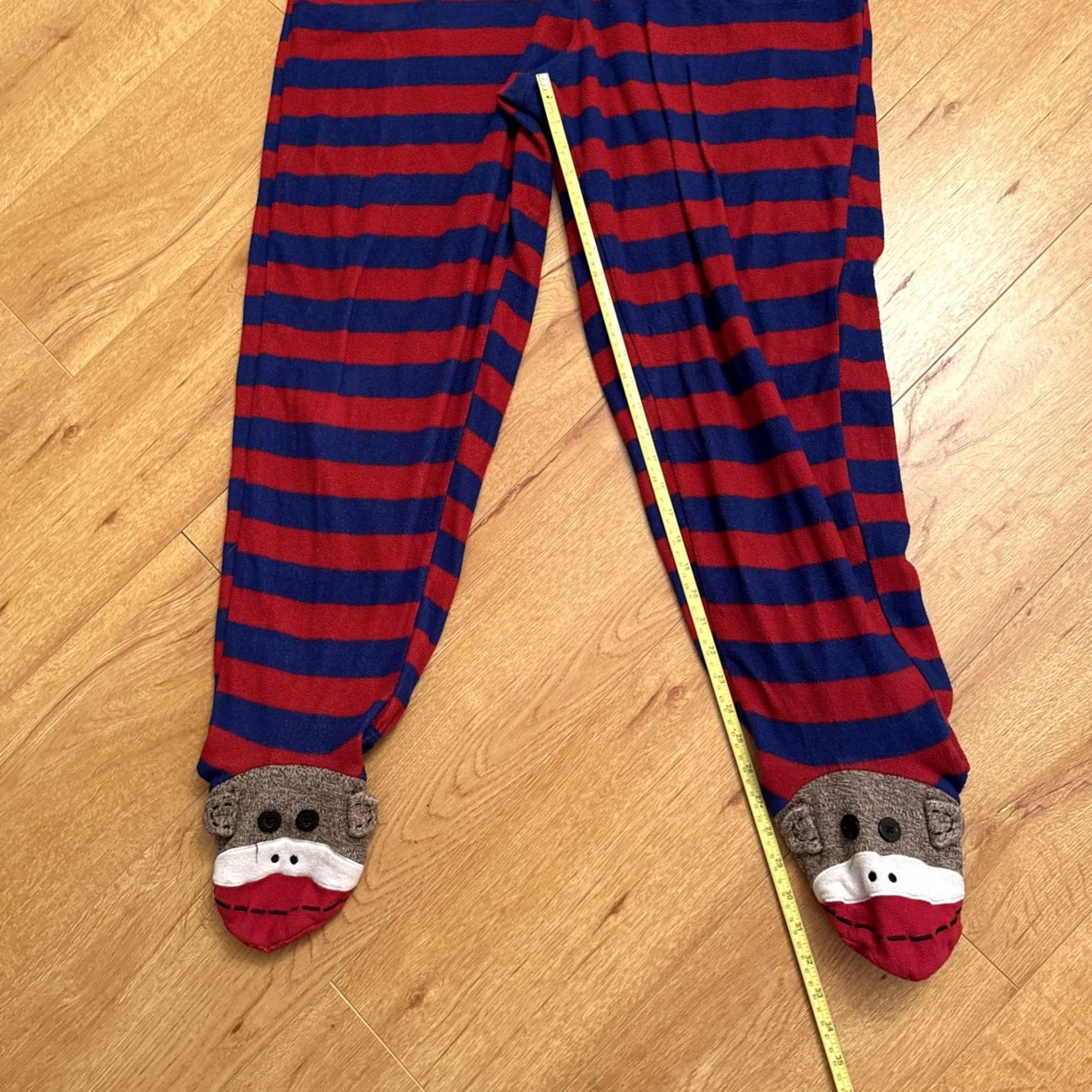 Vintage Nick & Nora Adult 1-Pc. Sock Monkey Fleece Footed Sleepwear Large Red & Blue Womens Boys Girls Mens Size L / US 10 / IT 46 - 5 Thumbnail