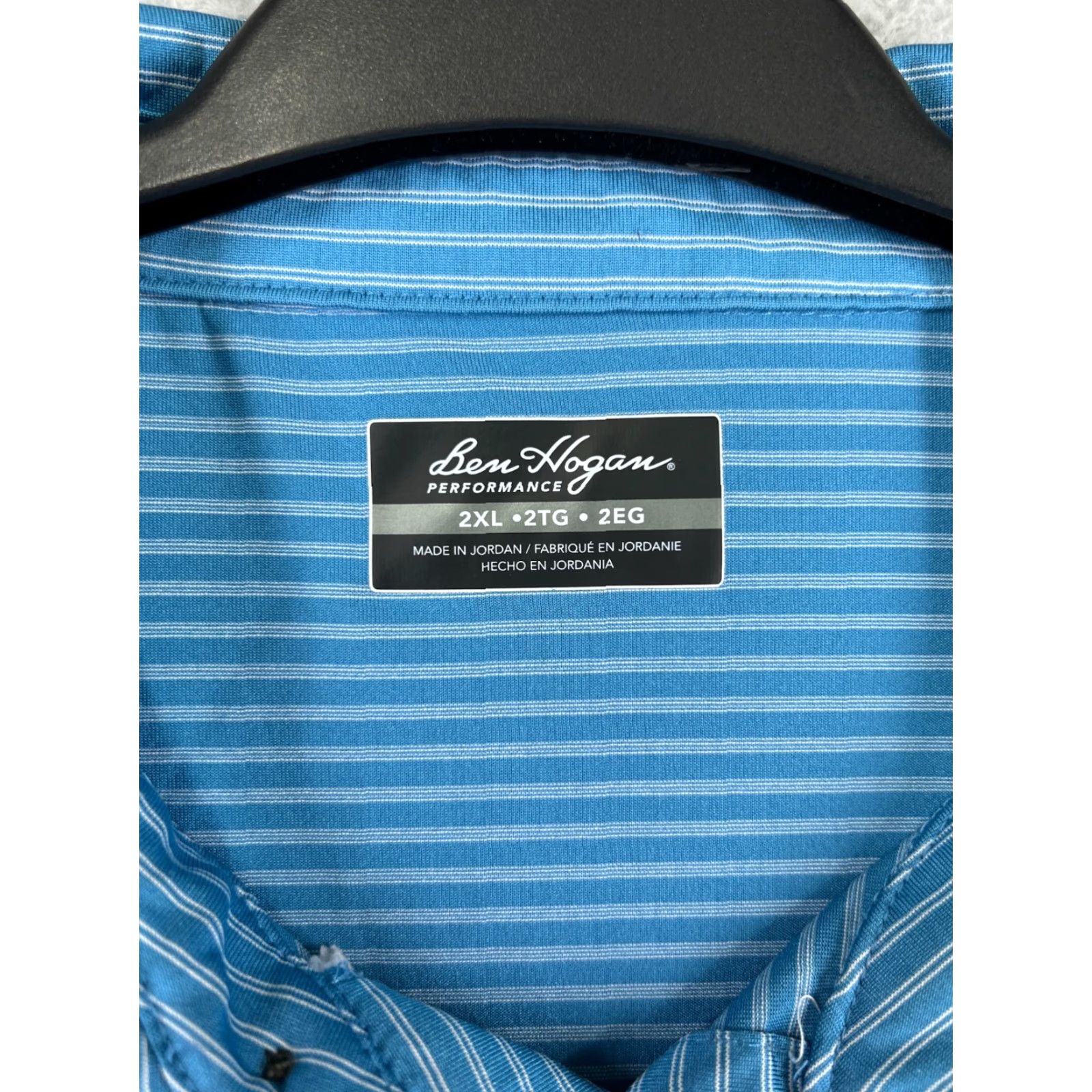Hogan Ben Hogan Polo Shirt Adult 2XL Blue Stripe Pattern Polyester Golf Polo Shirt Men Large Striped blue 2XL Ben Hogan Mens Polo Size US XXL / EU 58 / 5 - 7 Thumbnail