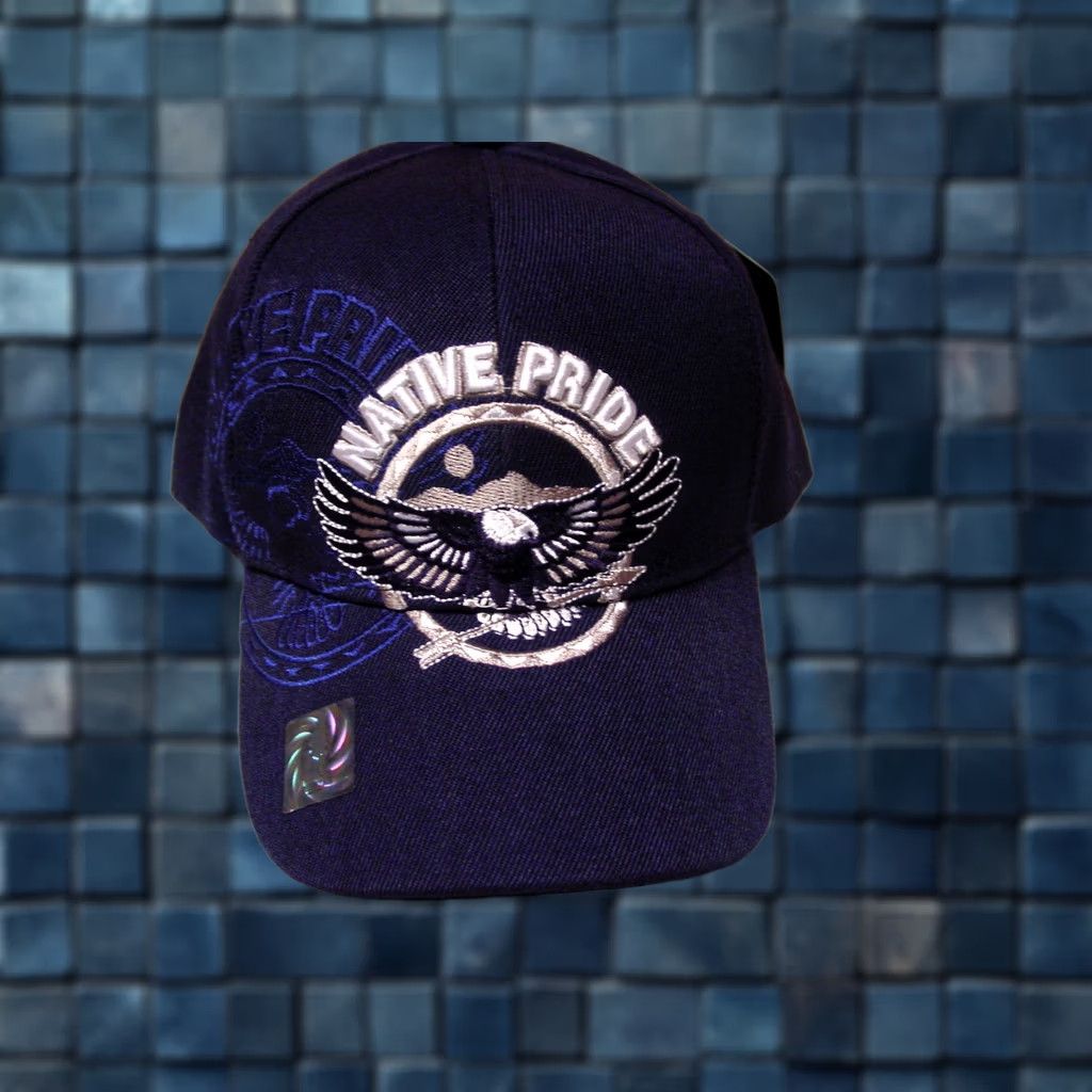 Vintage NATIVE PRIDE Baseball Cap Eagle Spear Blue Mens Adjustable Size ONE SIZE - 1 Thumbnail