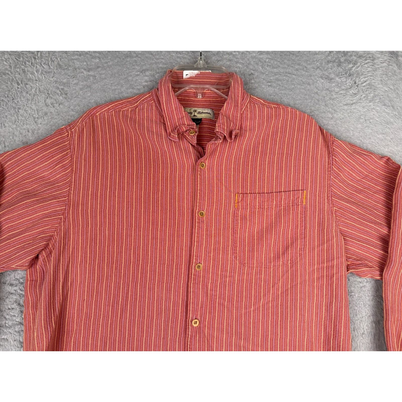 Tommy Bahama Tommy Bahama Shirt Men Large Red Button Up Vertical Stripe 100% Tencel Pocket Size US L / EU 52-54 / 3 - 4 Thumbnail