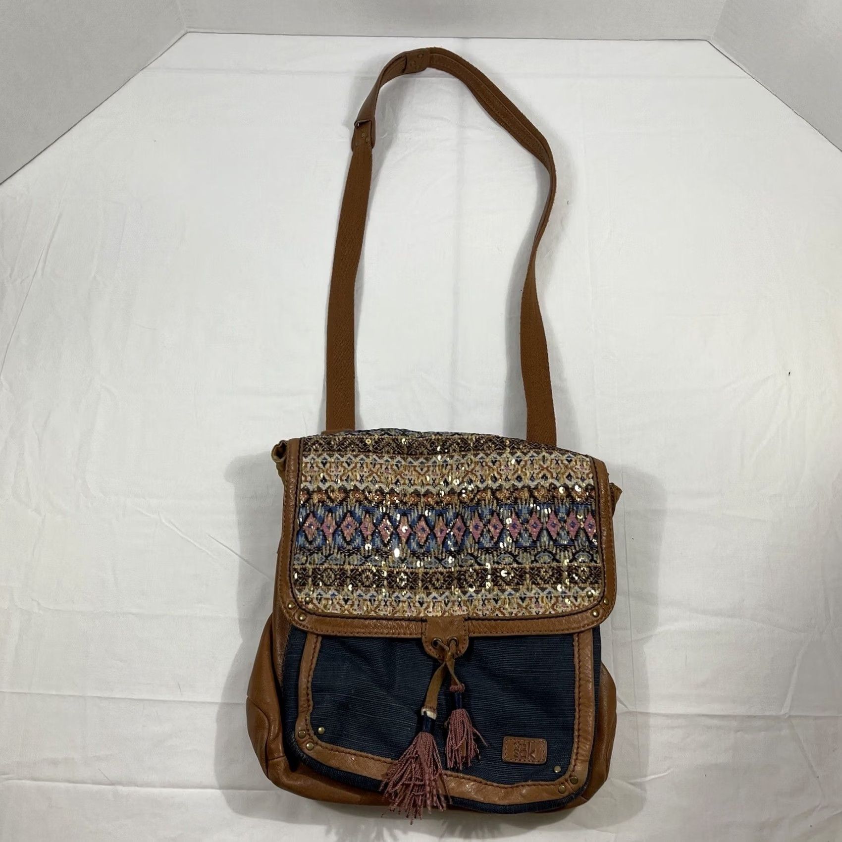 The Sak The Sak Ventura Convertible Bohemian Style Denim Leather Crossbody Backpack Size ONE SIZE - 2 Thumbnail