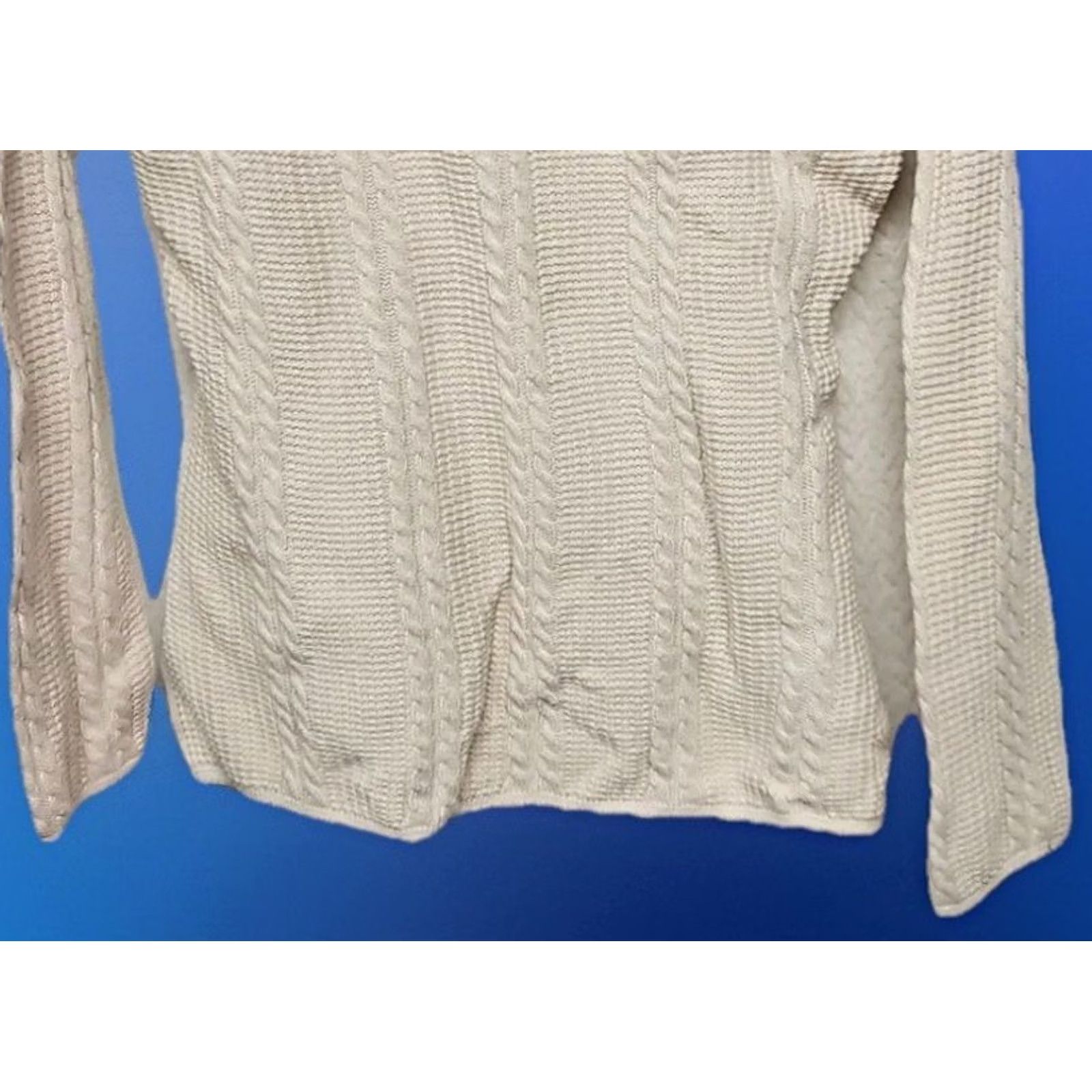 Vintage Jeanne Pierre Sweater Cable-Knit Cowl Neck Beige Womens Size M Cotton Pullover Bohemian Classic Long Sleeve 100% Cotton Size M / US 6-8 / IT 42-44 - 7 Thumbnail