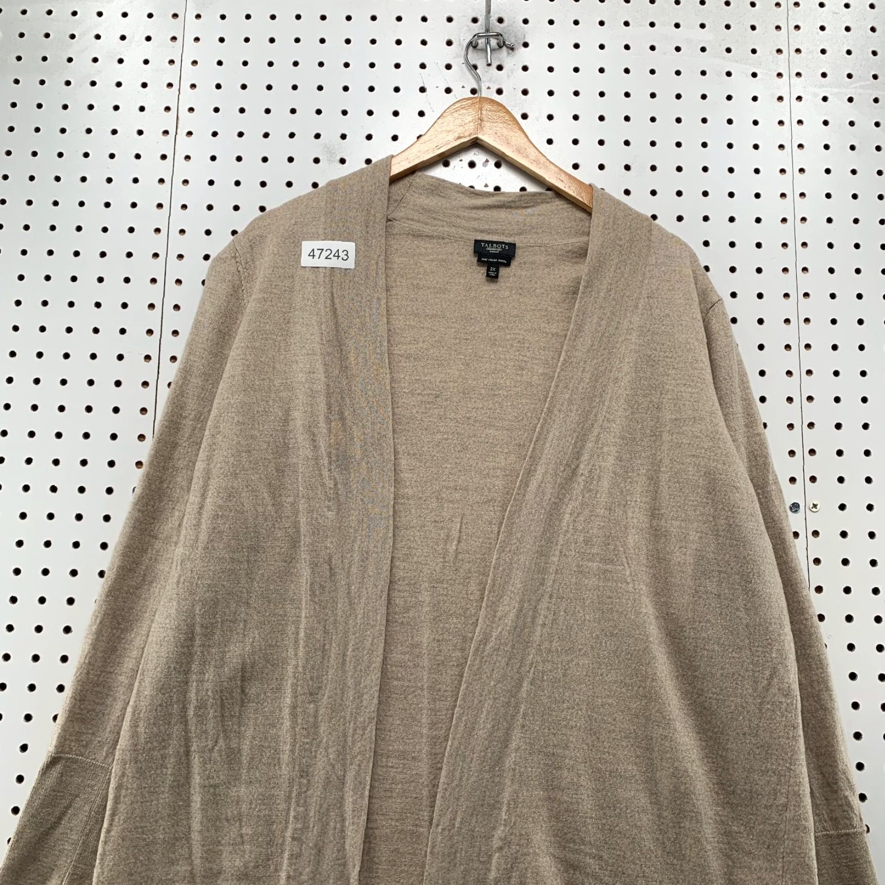 Talbots Talbots Cardigan 100% Merino Wool Womens 2X Open Front Beige Italian 2X Solid Knit Long Sleeve Casual Sweater Size XXL / US 16-18 / IT 52-54 - 5 Thumbnail