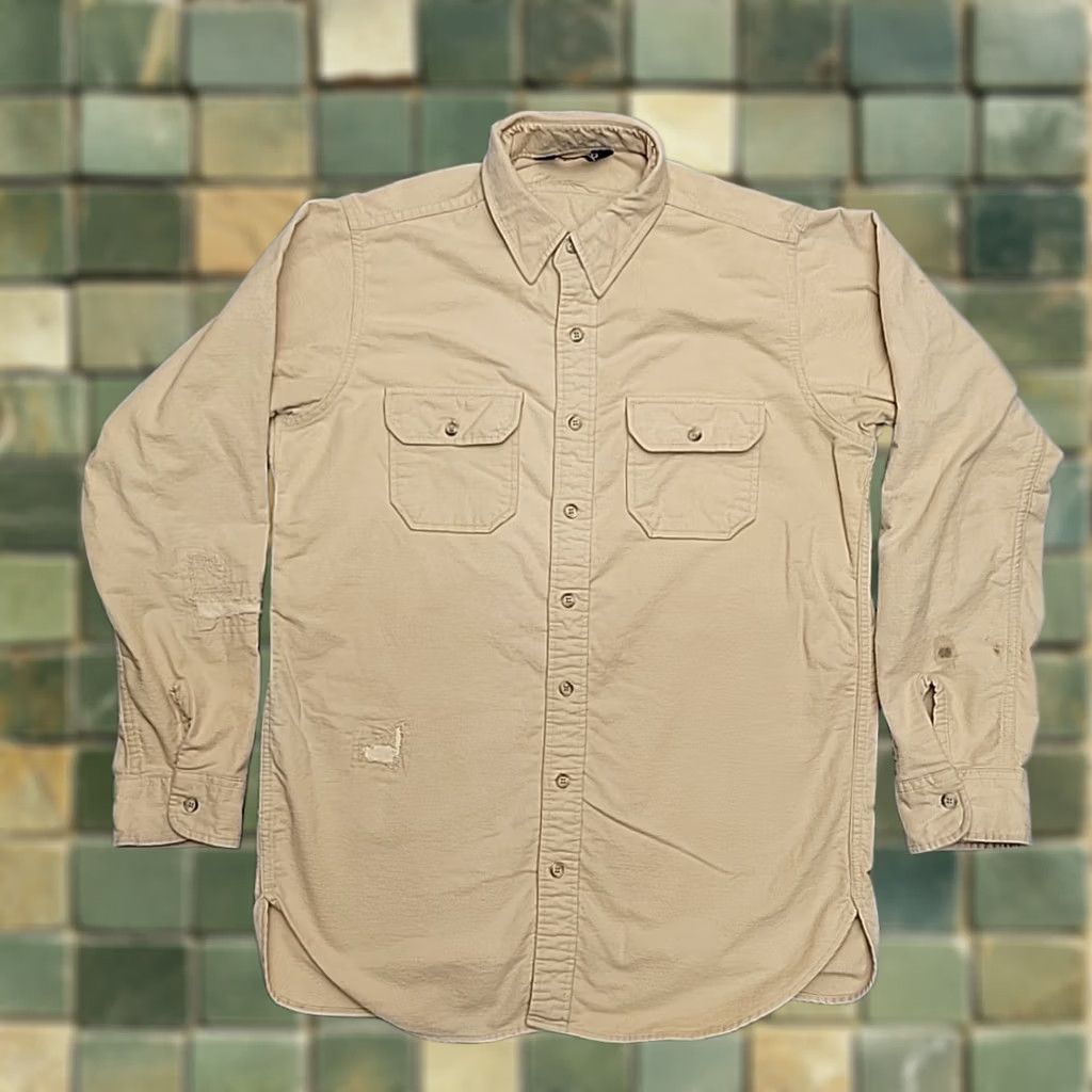 Lands' End VINTAGE Lands End Shirt Mens Tan Distressed Flannel Workwear Outdoor Cotton L Size US L / EU 52-54 / 3 - 1 Thumbnail