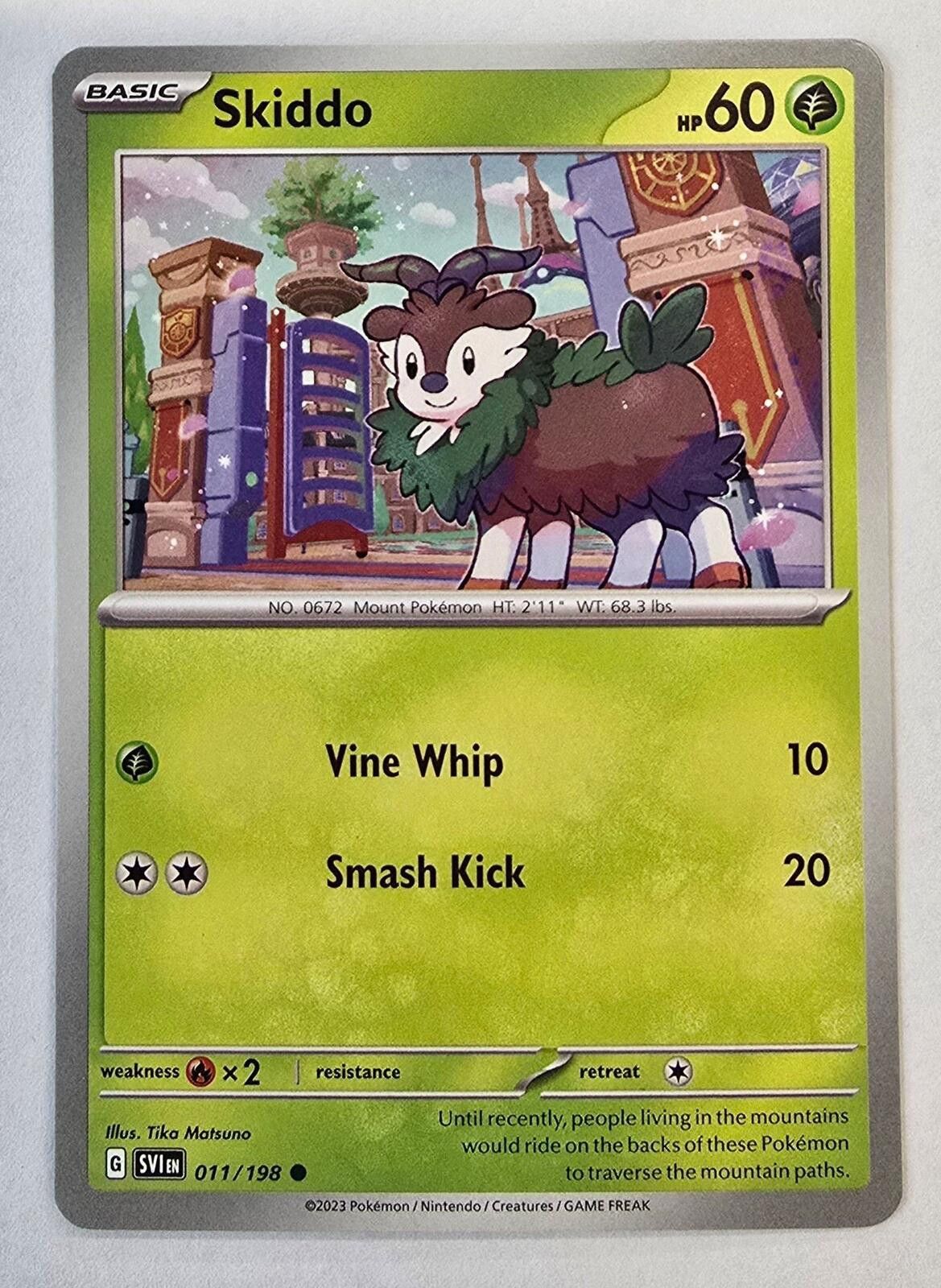 Pokemon Skiddo From Scarlet & Violet Base Set card number 011/198. Size ONE SIZE - 1 Thumbnail