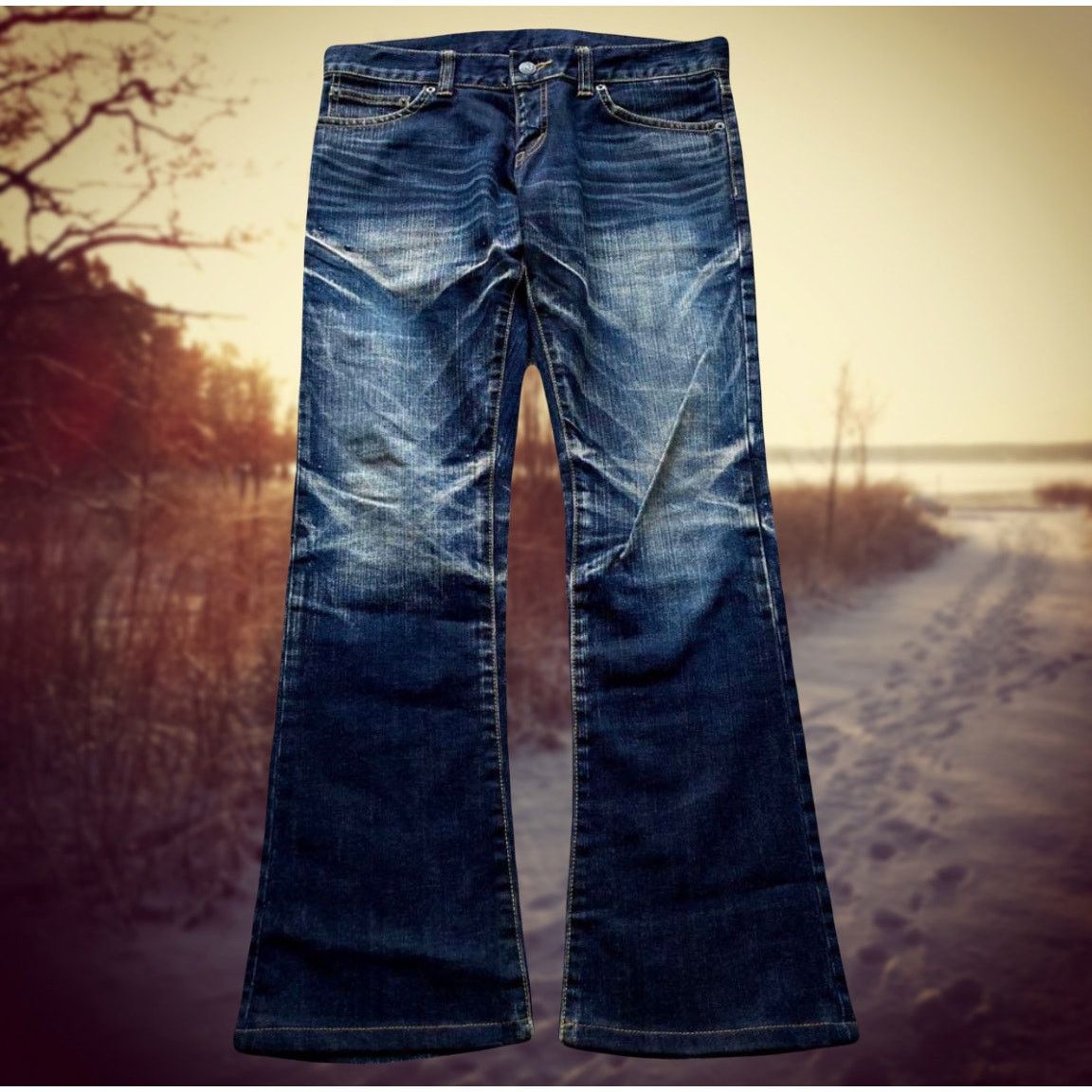 Tornado Mart Aero by Tornado Mart Red Tab Flared Water Pattern Wash Jeans Size US 32 / EU 48 - 2 Thumbnail