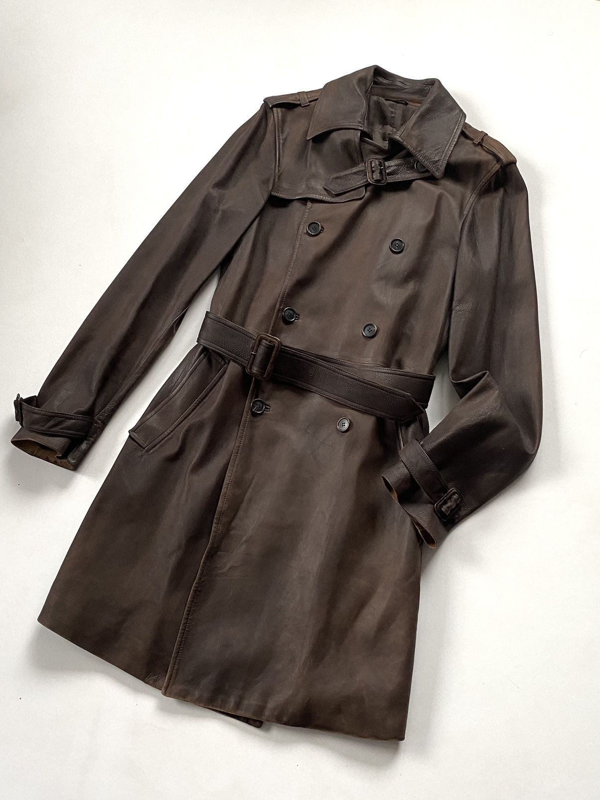 Miu Miu 🔥Archive Miu Miu FW2006 Hand Dyed Leather Trench Coat Brown Size M / US 6-8 / IT 42-44 - 7 Thumbnail