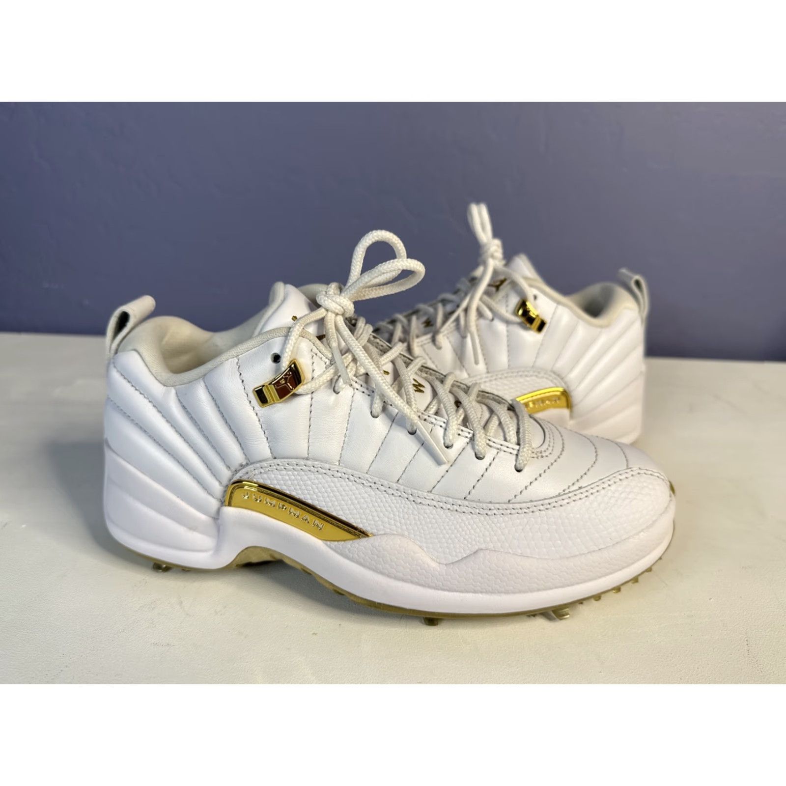 Jordan Brand Nike Air Jordan 12 Golf Low MASTERS EDITION White Gold Men’s Sz 6 XII Size US 8 / EU 41 - 4 Thumbnail
