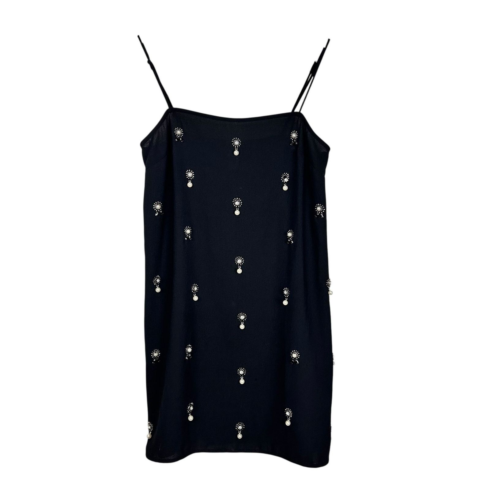 H&M H&M Appliquéd Holiday Slip Dress Pearl Rhinestones Black S Size S / US 4 / IT 40 - 4 Thumbnail