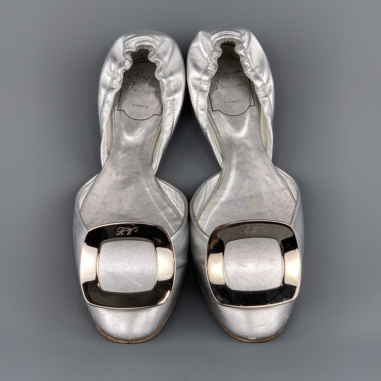 Roger Vivier ROGER VIVIER Size 6.5 Silver Leather Chips Buckle Flats Size US 6.5 / IT 36.5 - 1 Thumbnail