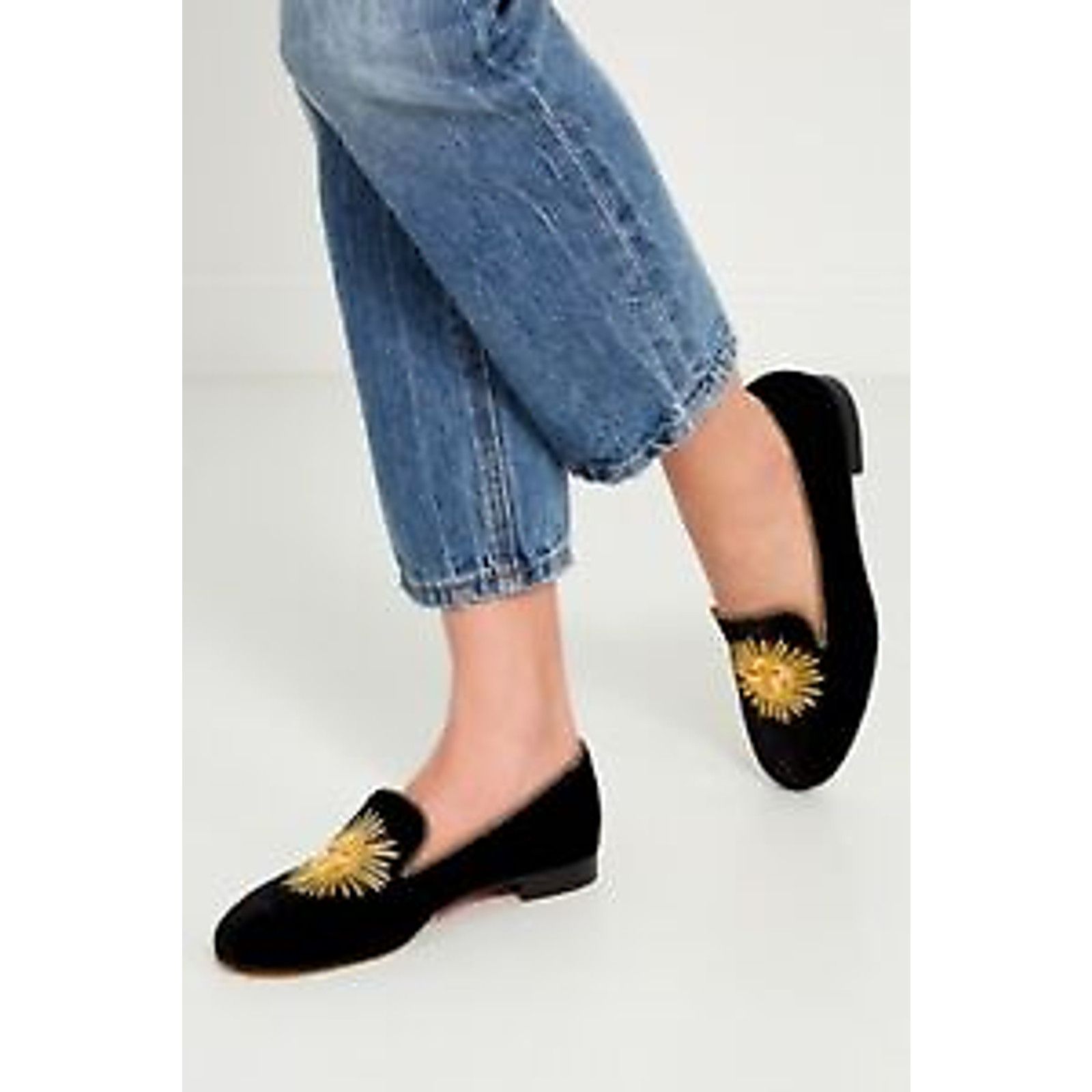 Christian Louboutin Morning Sakouette Flat Black Velvet Gold Sun Slip Loafer 37 Size US 7 / IT 37 - 3 Thumbnail