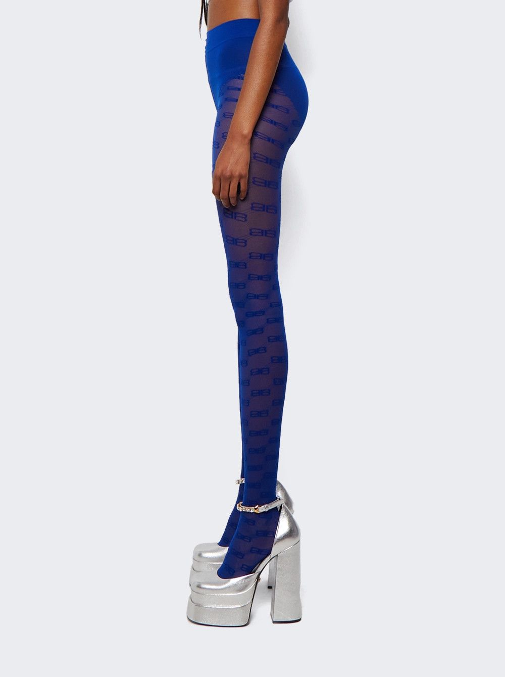 Balenciaga o1mt1gz1024 BB Monogram Tights in Blue Size 26" / US 2 / IT 38 - 4 Thumbnail
