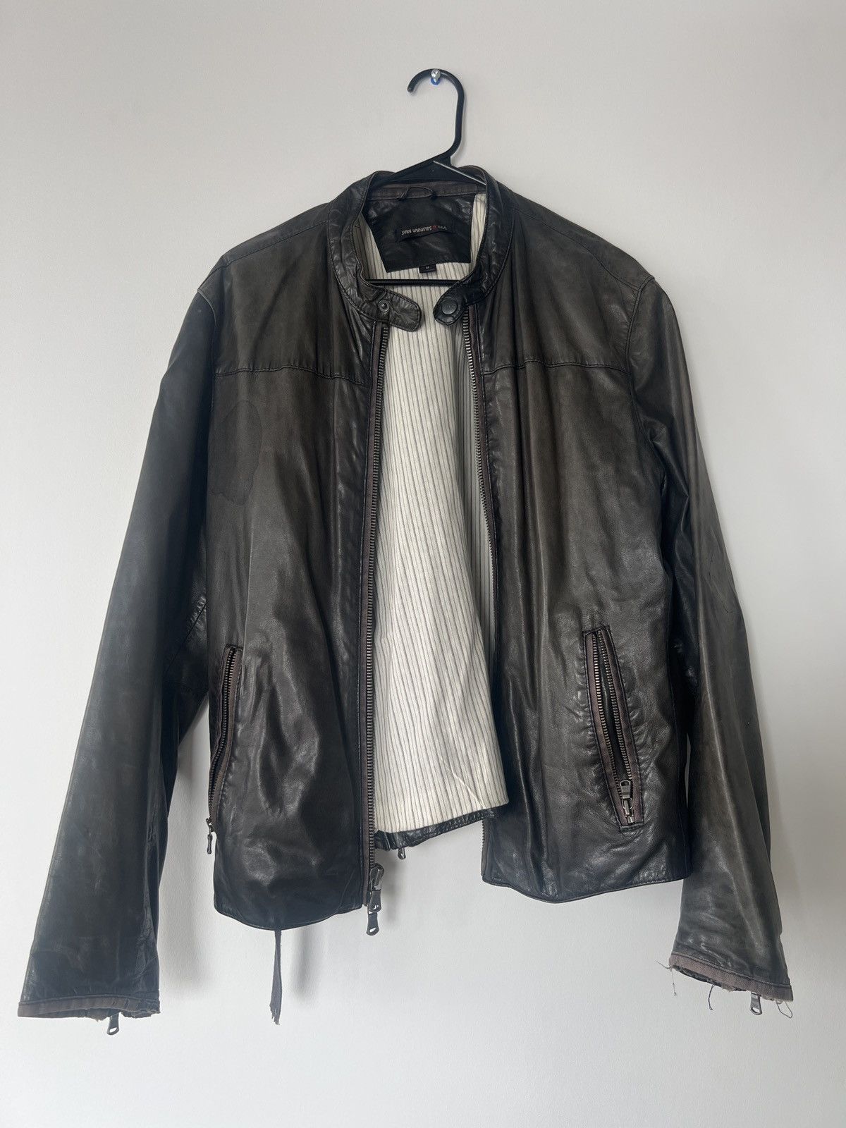 John Varvatos John Varvatos Vintage Lambskin Black Leather Racer Jacket Size US M / EU 48-50 / 2 - 1 Thumbnail