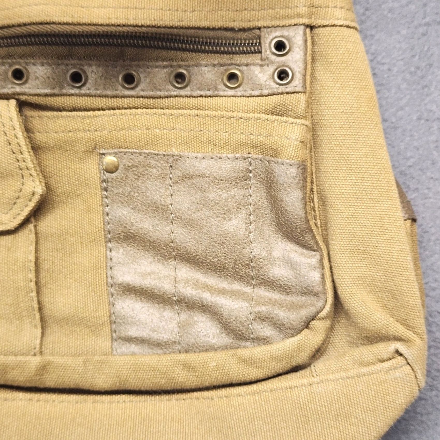 Vintage Khaki Canvas Crossbody Purse Studded Multi Pocket Shoulder Bag Utility Crossbody Women Tan Zip Bag Size ONE SIZE - 6 Thumbnail