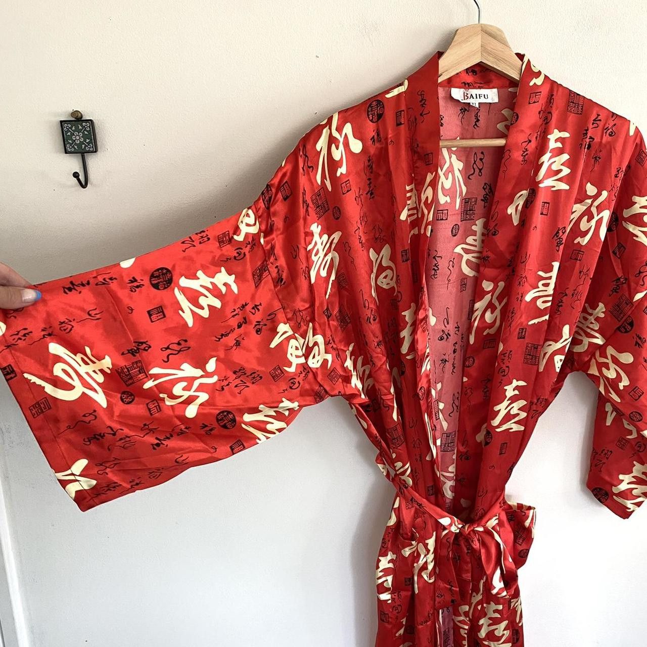 Vintage BAIFU RED ASAIN KIMONO ROBE SIZE XL SILKY Size ONE SIZE - 3 Thumbnail