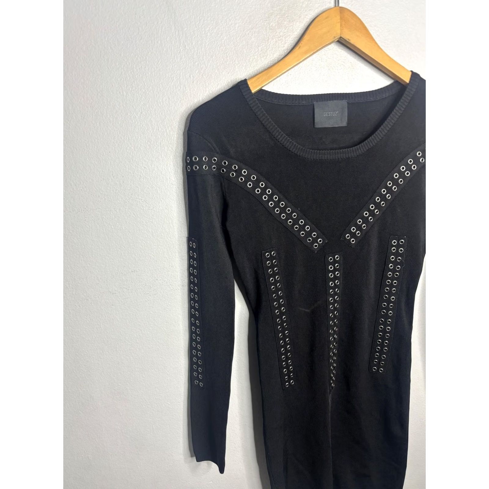 Gestuz Gestuz Sweater Dress Womens Small Black Eyelet Grommet Long Sleeve Bodycon Size S / US 4 / IT 40 - 7 Thumbnail