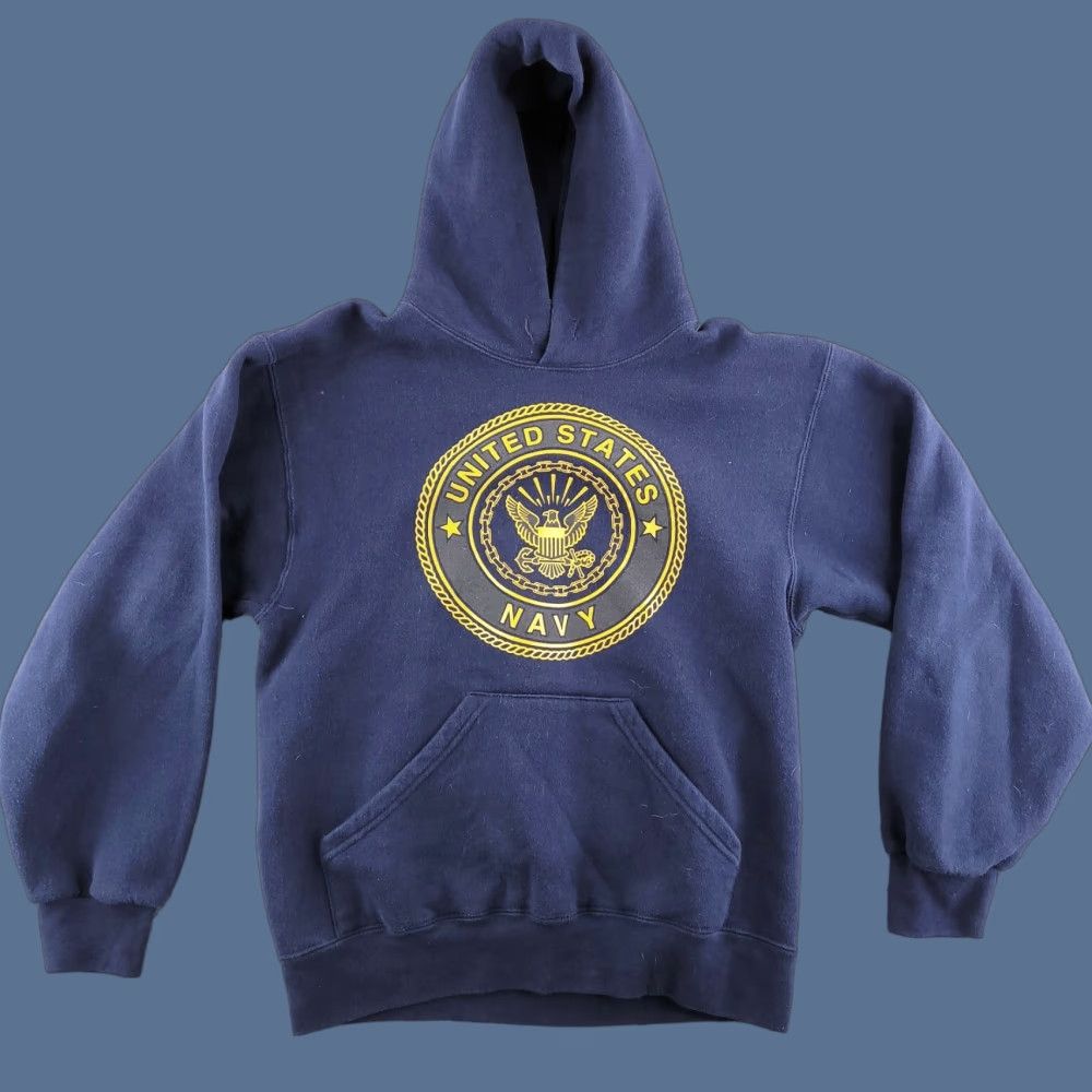 Soffe Soffe Hoodie Mens Small Pullover USA Navy Blue Sweatshirt Boxy Fit Vintage USN Logo Sold as pictured Size US S / EU 44-46 / 1 - 1 Thumbnail