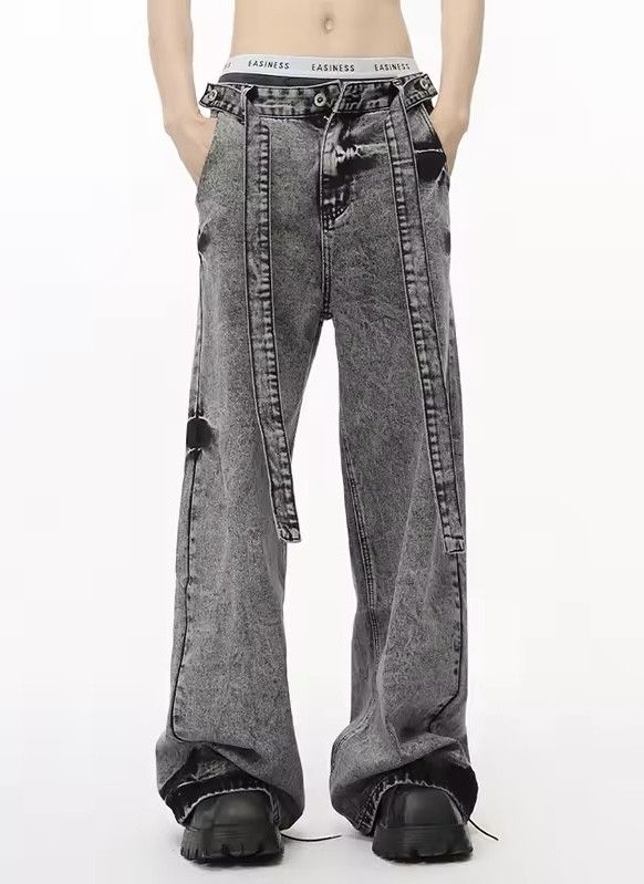 Japanese Brand × Jean Fashionstyle Contrast Color Lace-up Jean Size US 33 - 1 Thumbnail