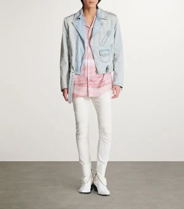 Balmain o1s1wg111025 Cotton Denim Biker Jacket in Blue Size US S / EU 44-46 / 1 - 6 Thumbnail