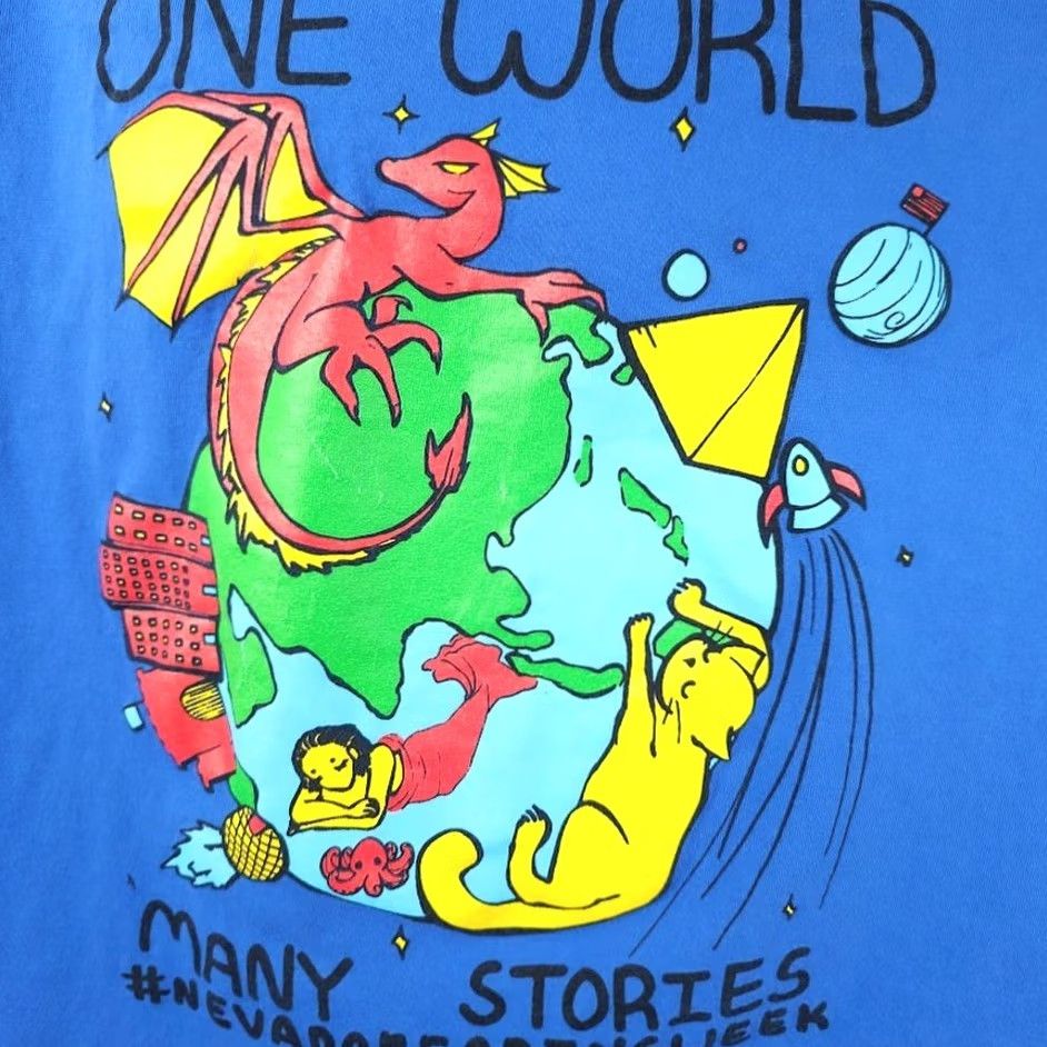 Port & Company Reading Week T Shirt Mens XL Blue Port & Company Nevada Books One World Many Stories Space Theme Size US XL / EU 56 / 4 - 3 Thumbnail