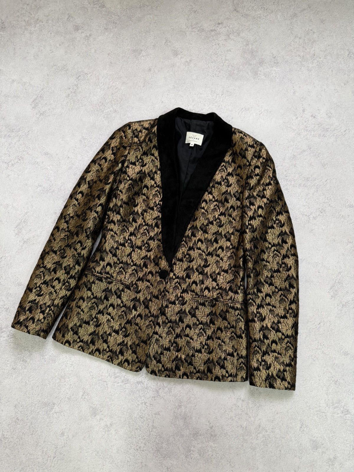 Sezane Sezane Womens Black Gold Jacquard Blazer Jacket Size 36 Size XS / US 0-2 / IT 36-38 - 10 Thumbnail