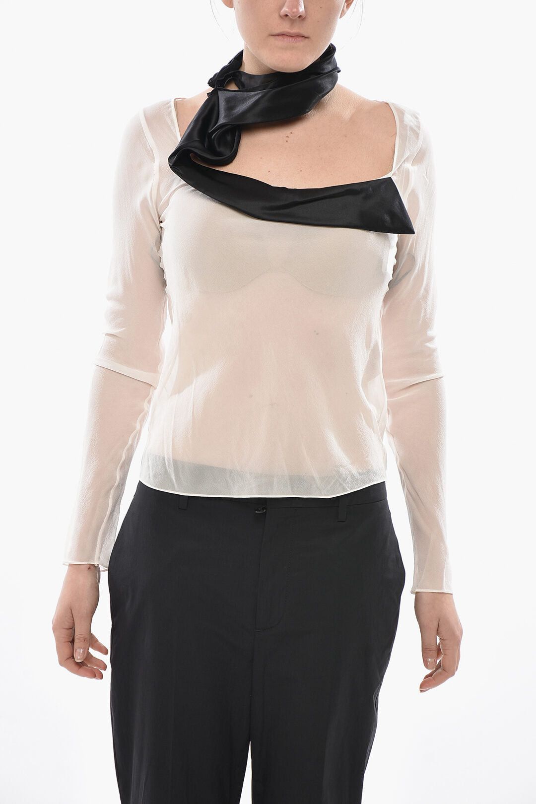Givenchy Silk Chiffon Blouse With Contrasting Asymmetric Detail Size XS / US 0-2 / IT 36-38 - 1 Thumbnail
