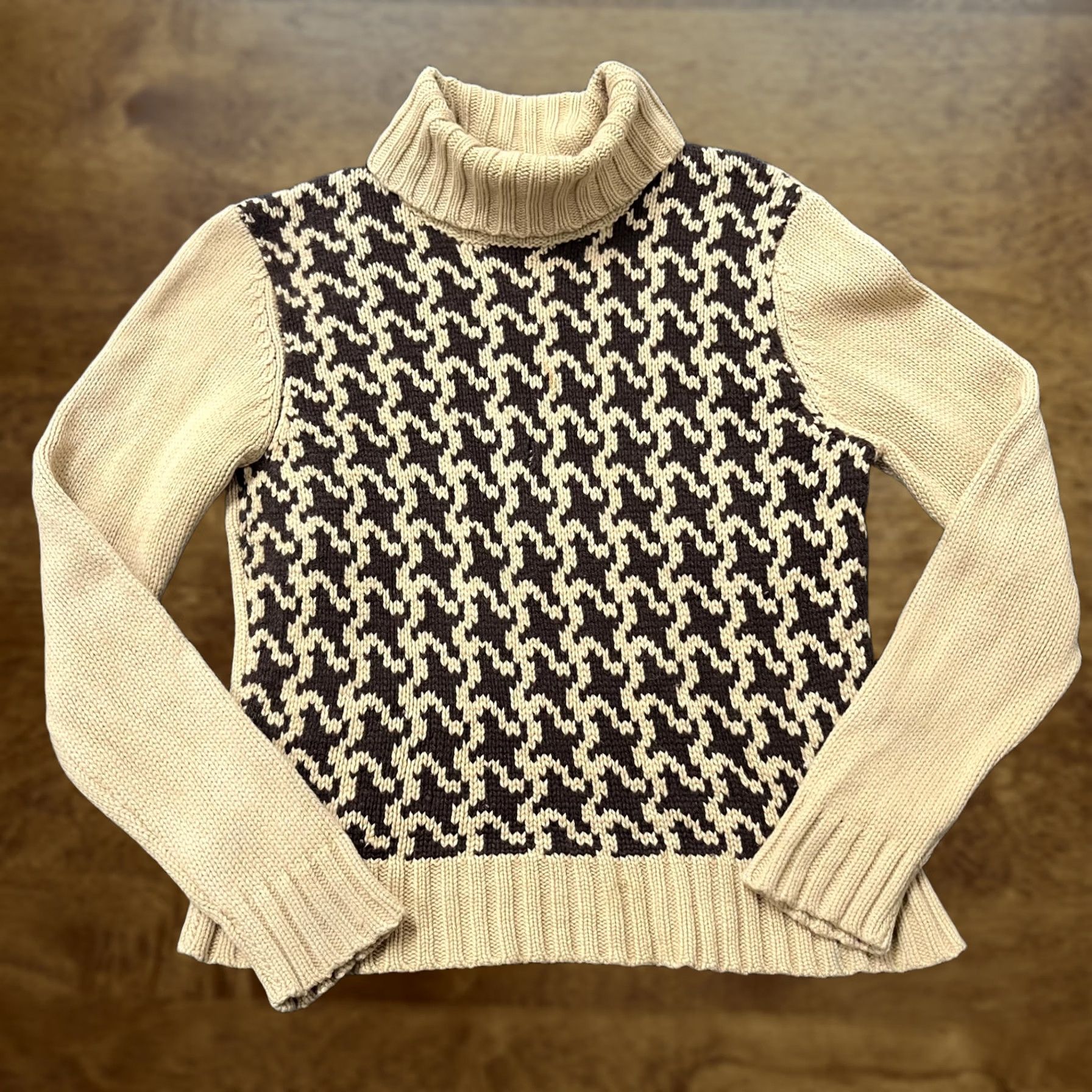 Saks Fifth Avenue Folio Saks Fifth Avenue Sweater Womens XL Tan Brown Turtleneck Wool Cashmere Silk Geometric Knit Pullover Long Sleeve Size XL / US 12-14 / IT 48-50 - 1 Thumbnail