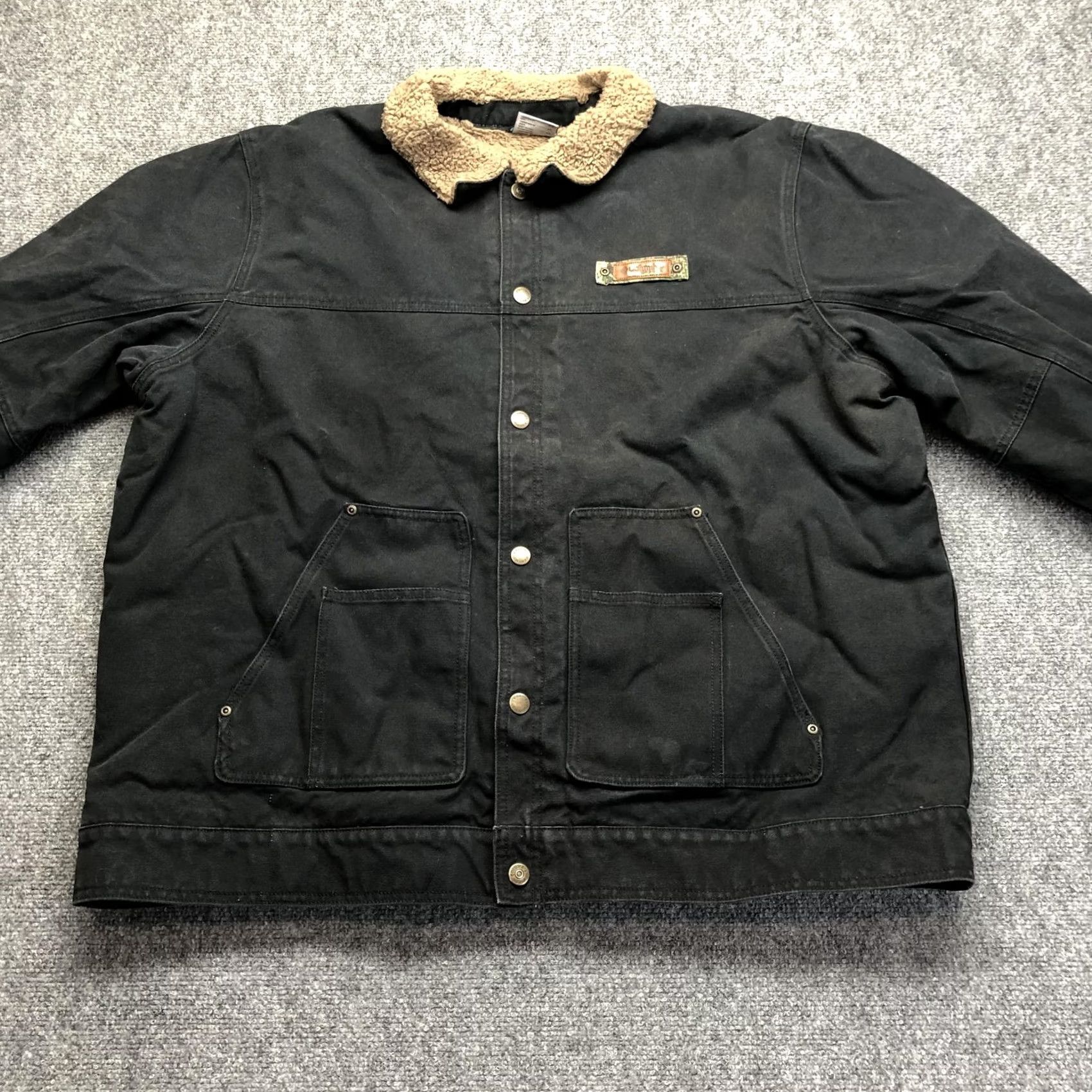 Vintage Columbia Jacket Mens 2XL Black Canvas Sherpa Collar Snap Lined Workwear Parka Size US XXL / EU 58 / 5 - 2 Thumbnail