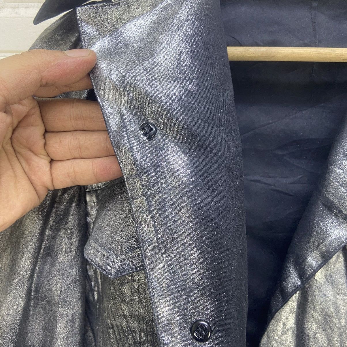Designer × Yohji Yamamoto 🔥Yohji Yamamoto Silver Metallic Foil Cropped Jacket Size S / US 4 / IT 40 - 19 Thumbnail