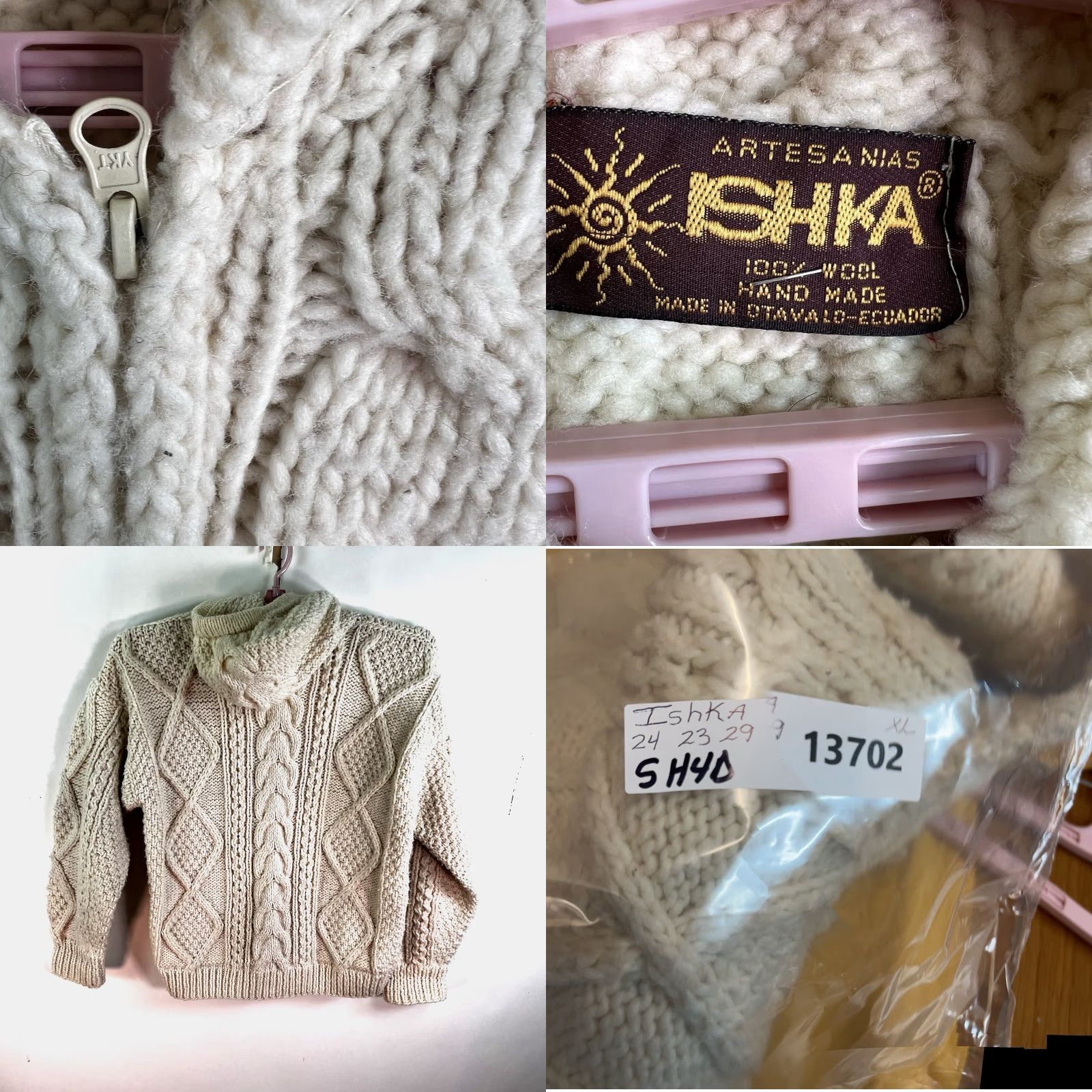 Vintage VINTAGE Ishka 100% Wool Hooded Cardigan Cable Knot Sweater Beige XL Womens Geometric 90s Bohemian Classic Size XL / US 12-14 / IT 48-50 - 8 Thumbnail