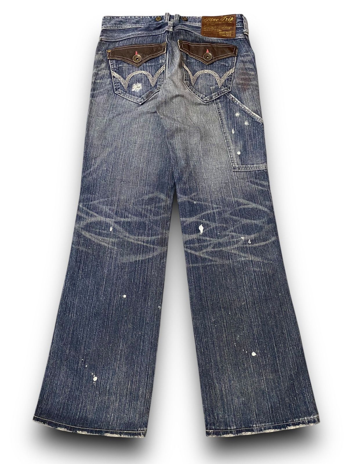 Edwin FLARE Edwin 503 Blue Trip Distressed Splash Paint Denim Size US 33 - 8 Thumbnail