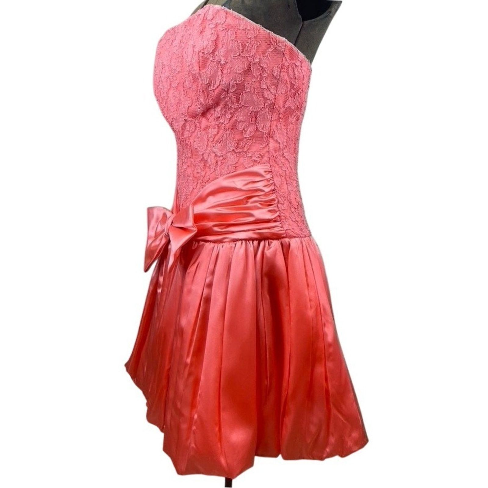 Vintage 80s SCARLETT NITE Womens Dress (8) Pink Lace Satin Mini Size M / US 6-8 / IT 42-44 - 4 Thumbnail