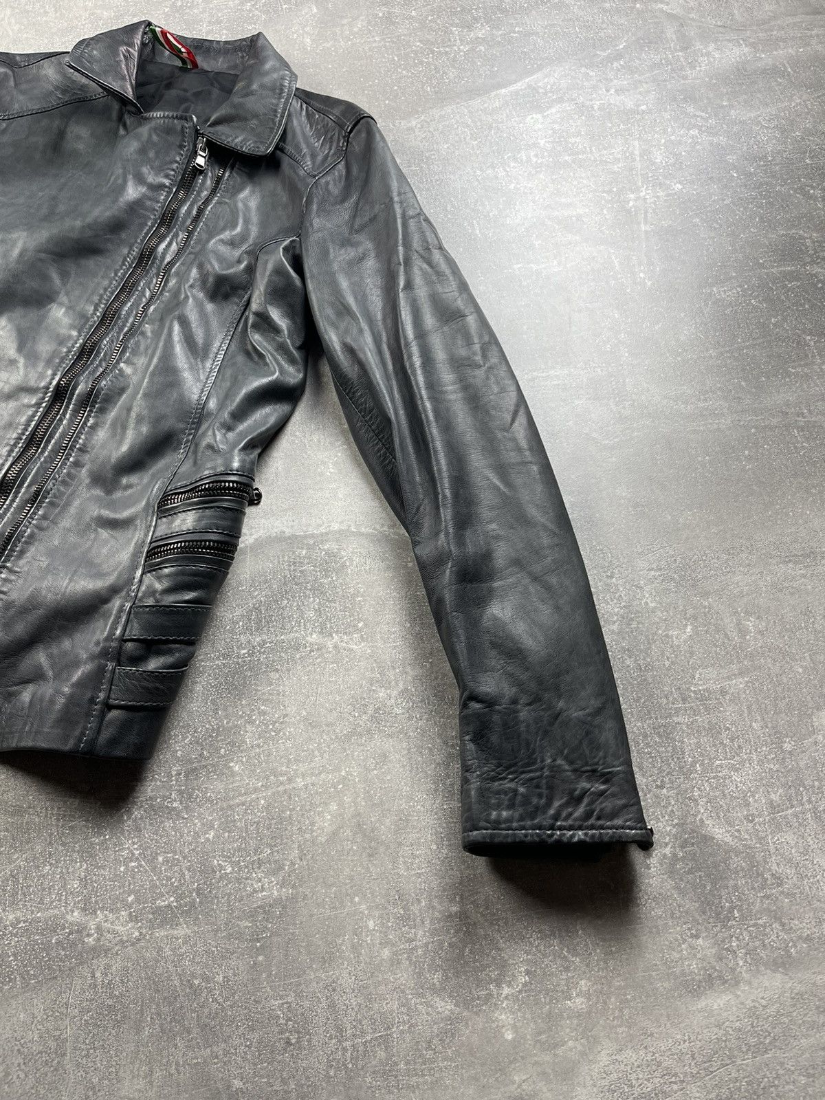 Seditionaries Avant Garde Italian Women's Zip Belted Gray Leather Jacket Size L / US 10 / IT 46 - 3 Thumbnail