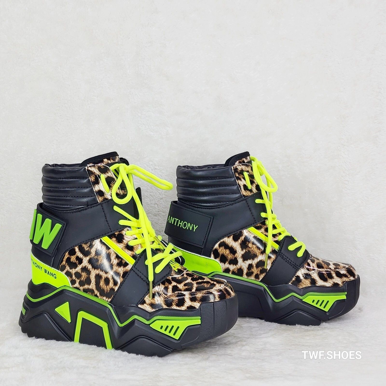Other Wang Damson Lime Leopard Platform Hi-Top Sneaker Boots Hidde Size US 6.5 / IT 36.5 - 2 Thumbnail