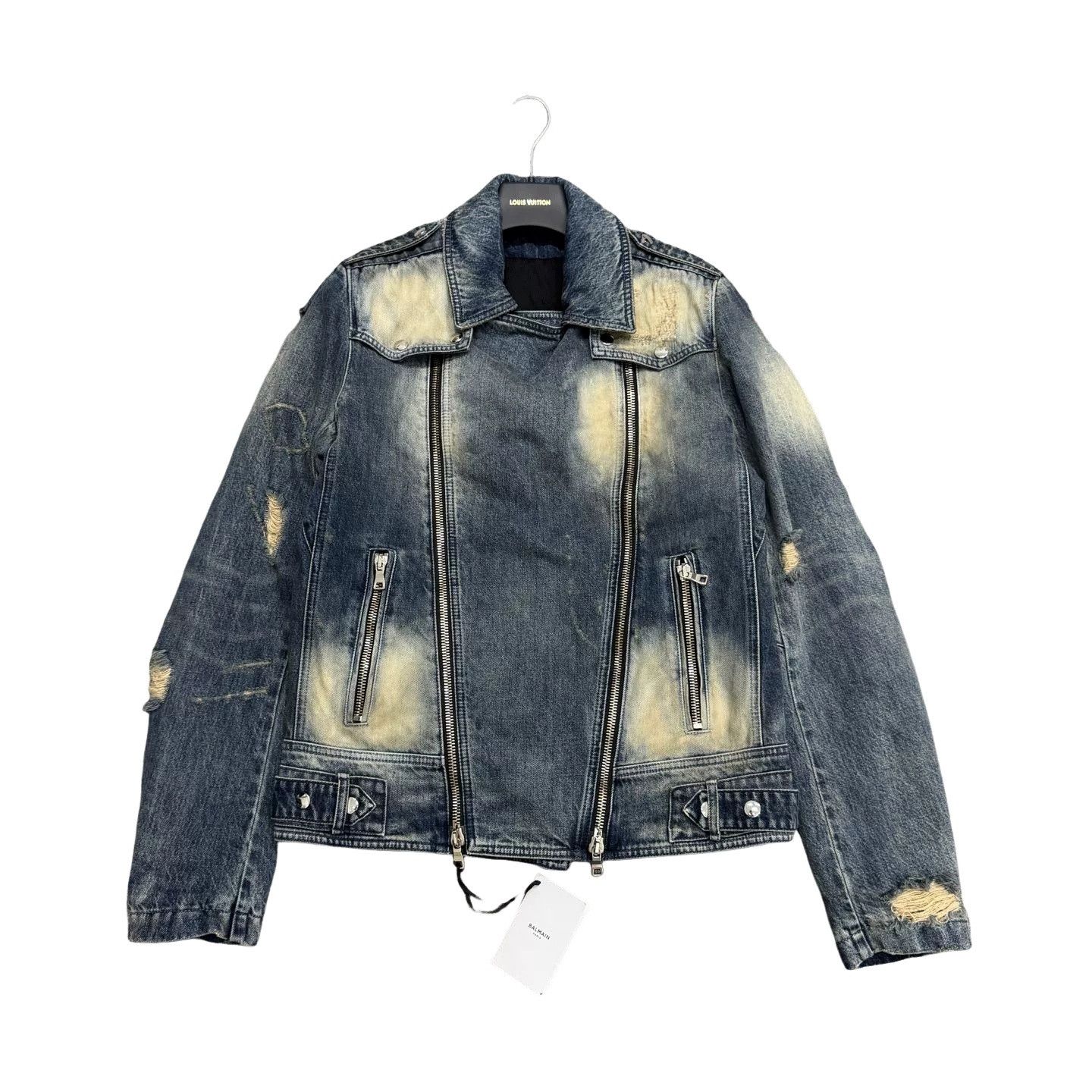 Balmain Balmain Distressed Denim Biker Jacket Size L Size US L / EU 52-54 / 3 - 1 Thumbnail