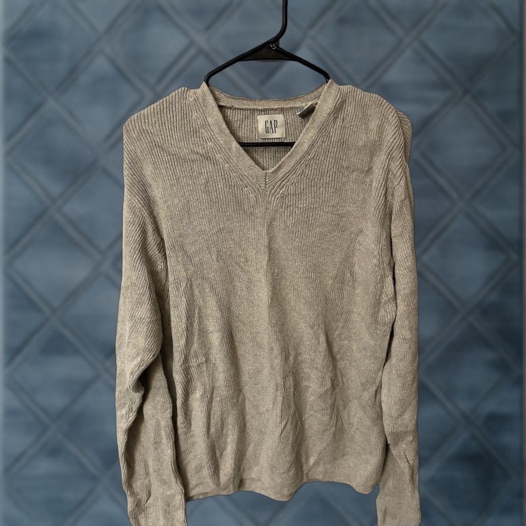 Gap VINTAGE Gap Sweater Mens M Beige Chunky-Knit Pullover V-Neck 90s Casual Knit Cotton Fisherman Size US M / EU 48-50 / 2 - 1 Thumbnail