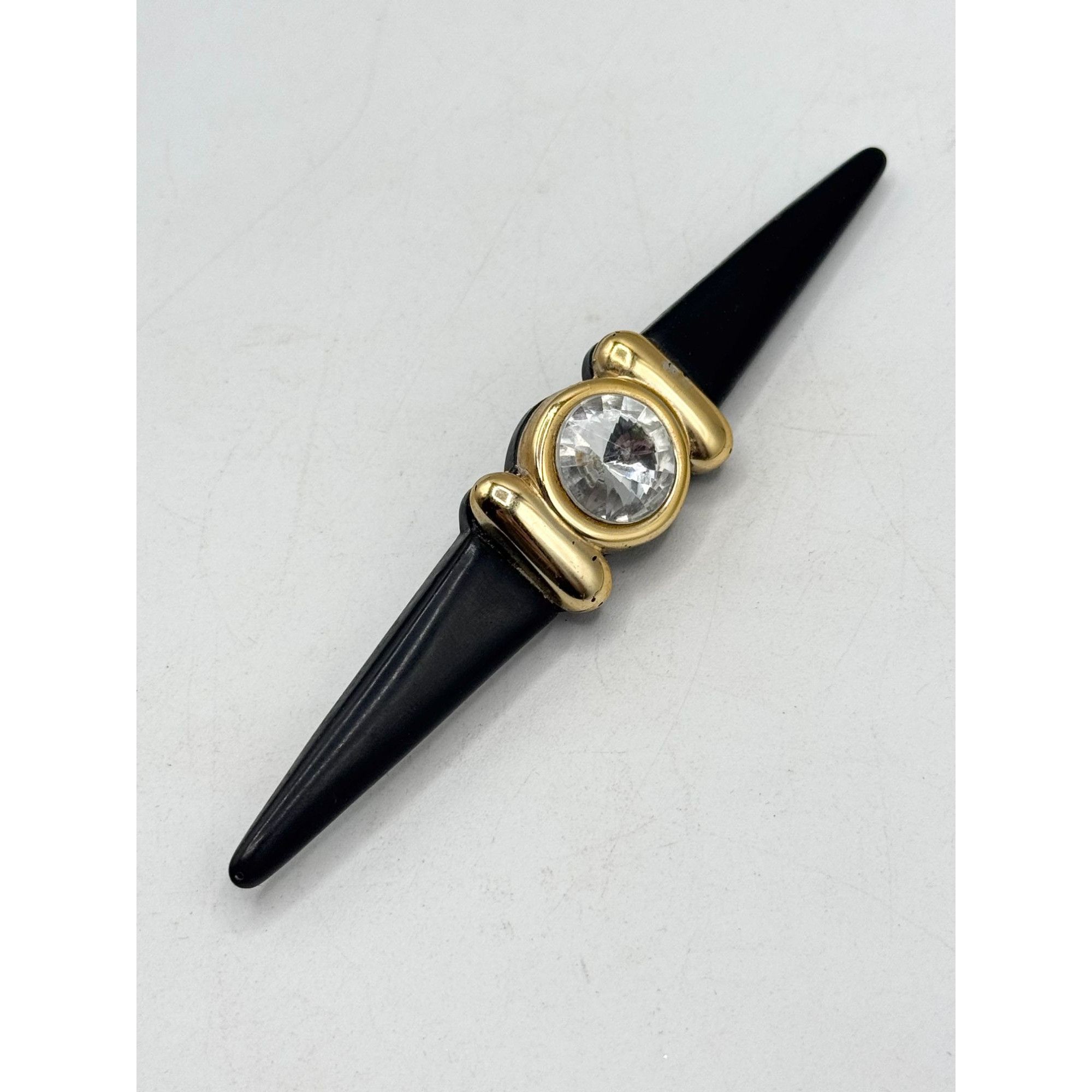 Vintage Vintage 80s Rhinestone Black Bar Brooch Pin Size ONE SIZE - 4 Thumbnail