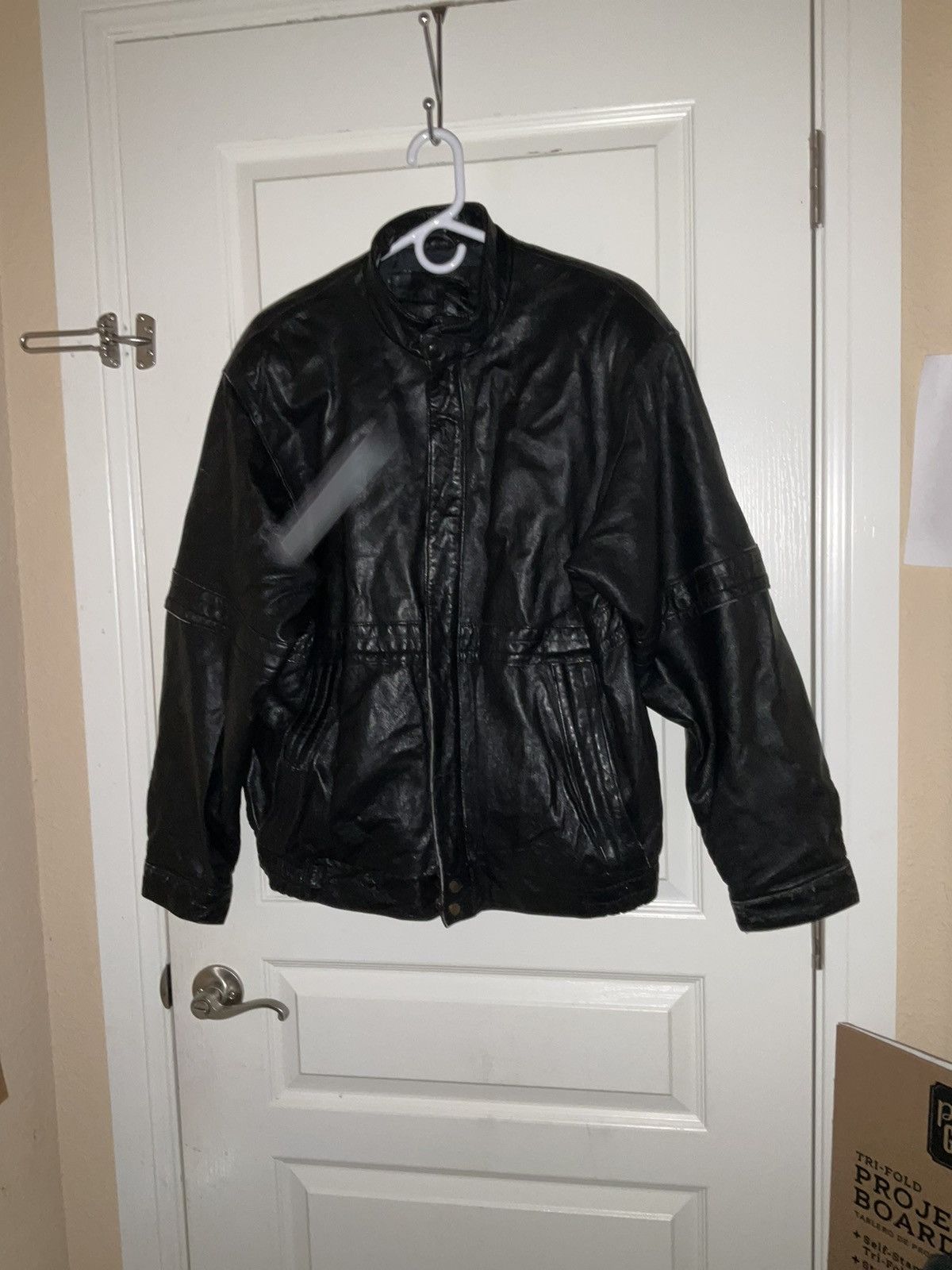 image of Vintage Leather Jacket in Black, Men's (Size 2XL)