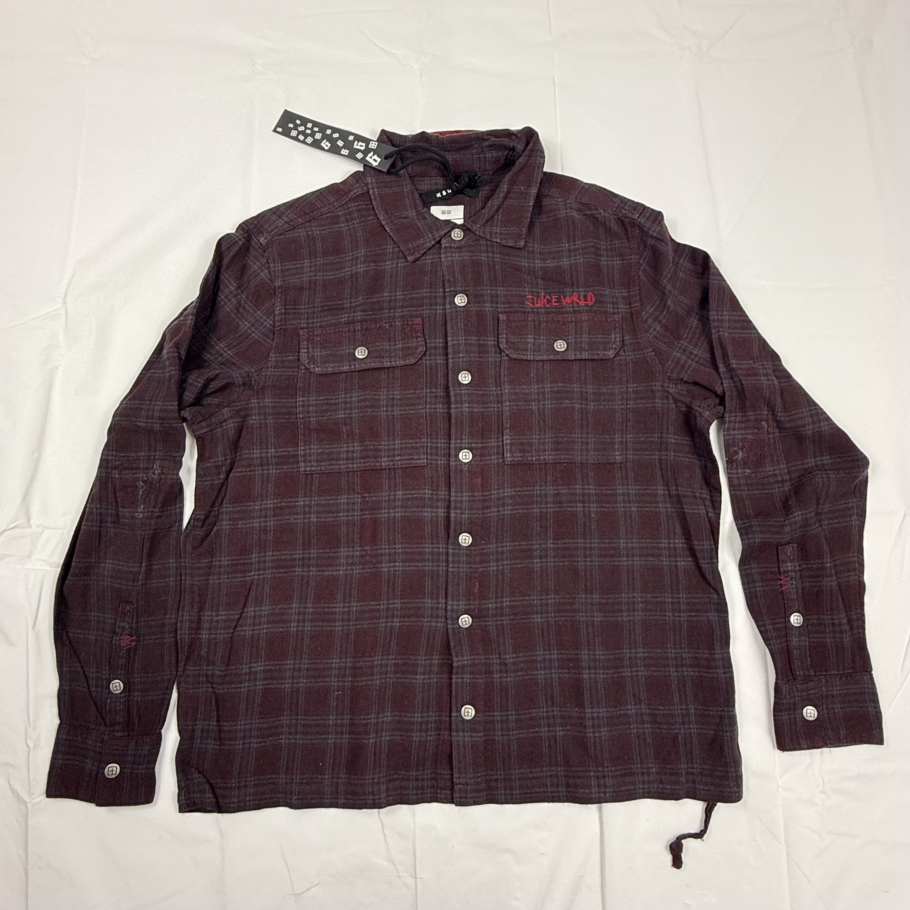 Ksubi Ksubi Spliced 999 LS Shirt Half T Burgundy Plaid Mens Large Size US L / EU 52-54 / 3 - 1 Thumbnail