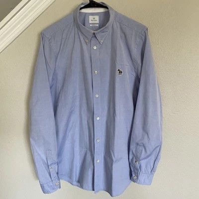 Paul Smith PAUL SMITH Shirt Large Mens Solid Blue Cotton Tailored Fit Size US L / EU 52-54 / 3 - 1 Thumbnail