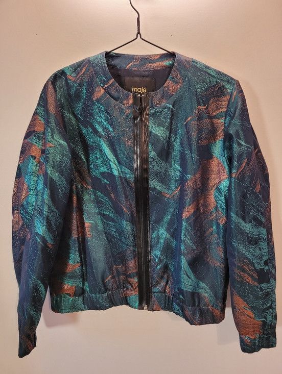 Maje Maje Metallic Teal and Copper Printed Bomber Jacket - 38 Size XS / US 0-2 / IT 36-38 - 4 Thumbnail