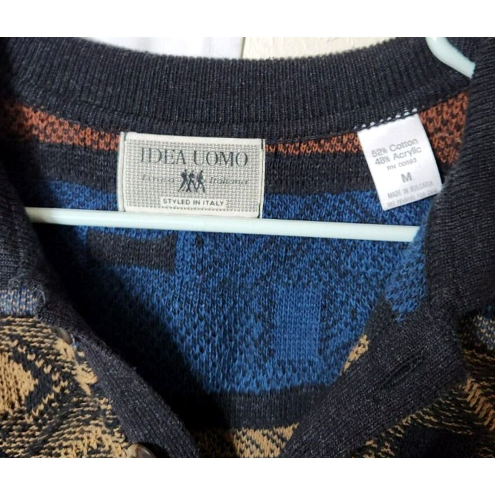 IDEA Idea Uomo Mens Sweater Collared Pullover Knit Cotton Blend Multicolor 3D Textured VTG M Size US M / EU 48-50 / 2 - 7 Thumbnail