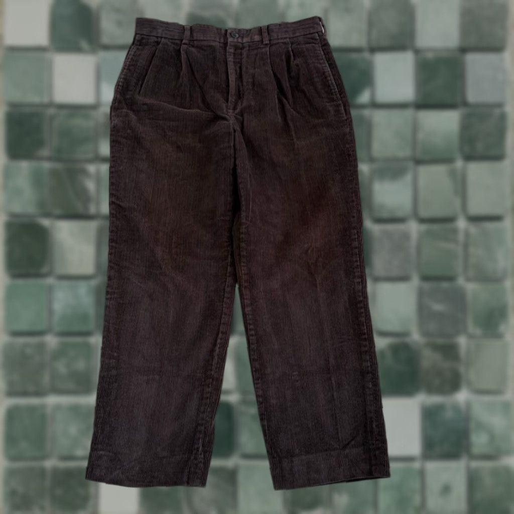 Brooks Brothers VINTAGE Brooks Brothers Pleated Dress Pants Corduroy 35x29 Brown Old Money Luxury Baggy Size US 35 - 1 Thumbnail