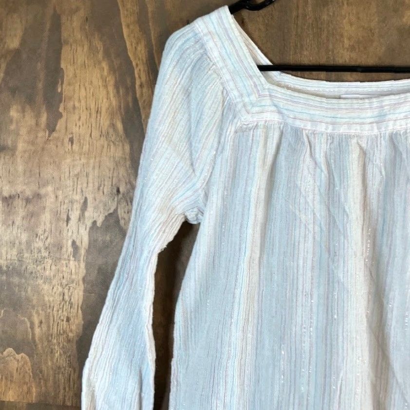 Lauren Conrad LC Lauren Conrad Blouse White Multicolor Stripe Square Neck Long Sleeve S Women Dress Shirt Size S / US 4 / IT 40 - 4 Thumbnail