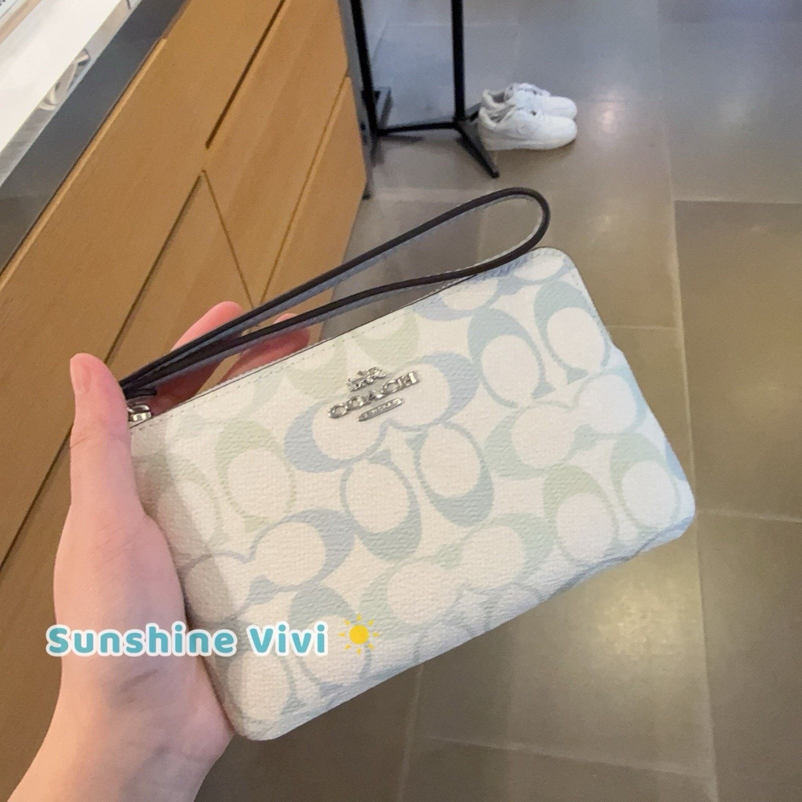 Coach NWT Coach Corner Zip Wristlet Canvas Silver/Chalk/Blue CEF73 Size ONE SIZE - 1 Thumbnail