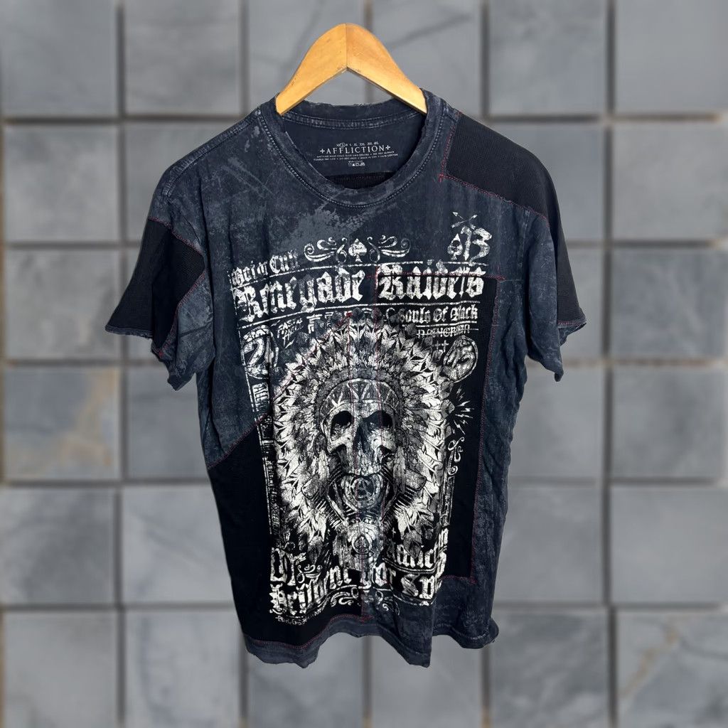 Affliction Affliction Shirt Mens M Black Skull Feather Graphic Distressed Biker Tee Size US M / EU 48-50 / 2 - 1 Thumbnail