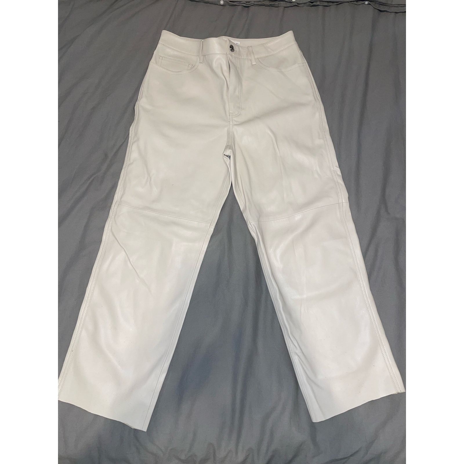 Mango Mango - High Waist Straight Leg Faux Leather / cream / Sz 6 Size 28" / US 6 / IT 42 - 2 Thumbnail