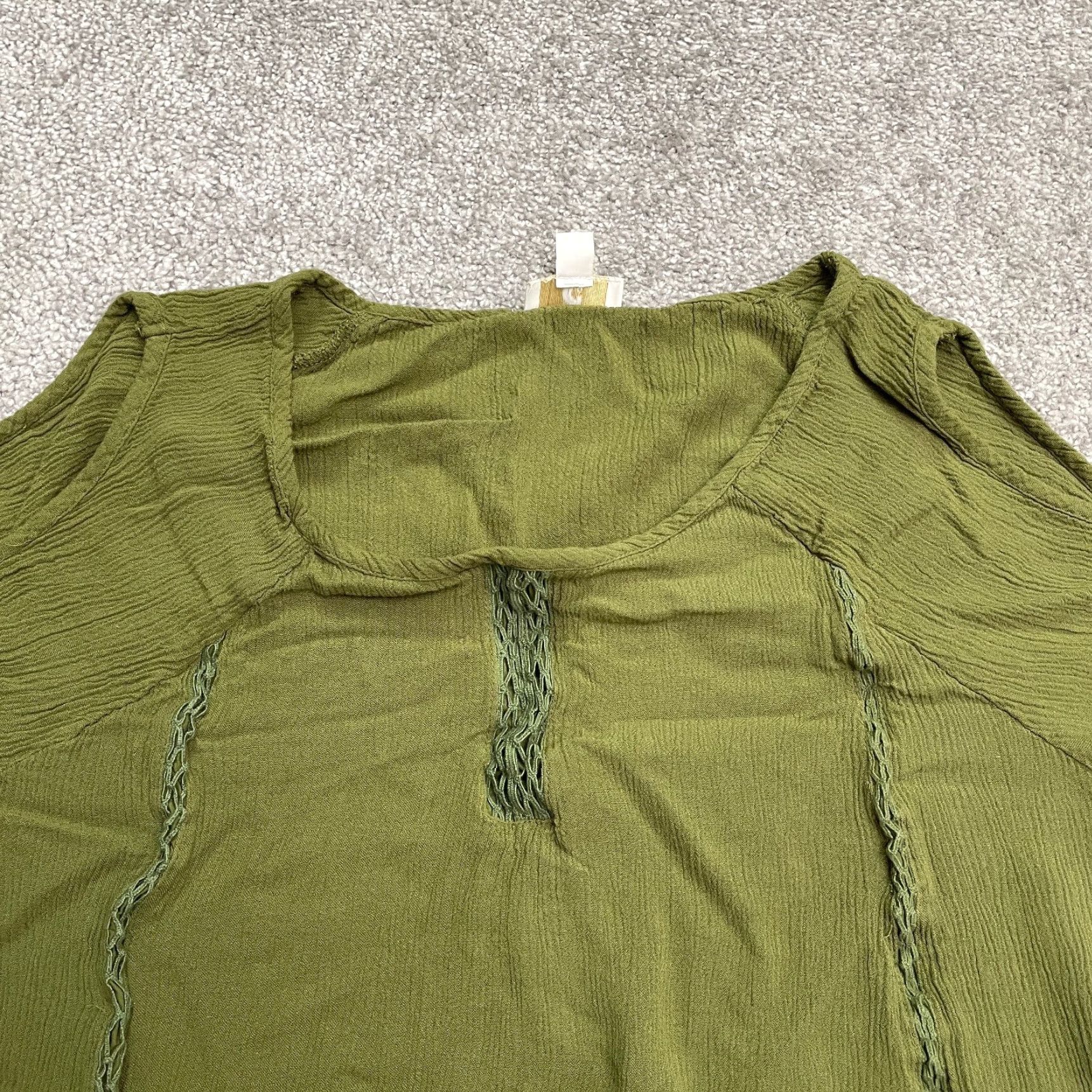 Vintage Cato Blouse Shirt Womens Large Green Embroidered Cold Shoulder Round Neck Tunic Size L / US 10 / IT 46 - 3 Thumbnail