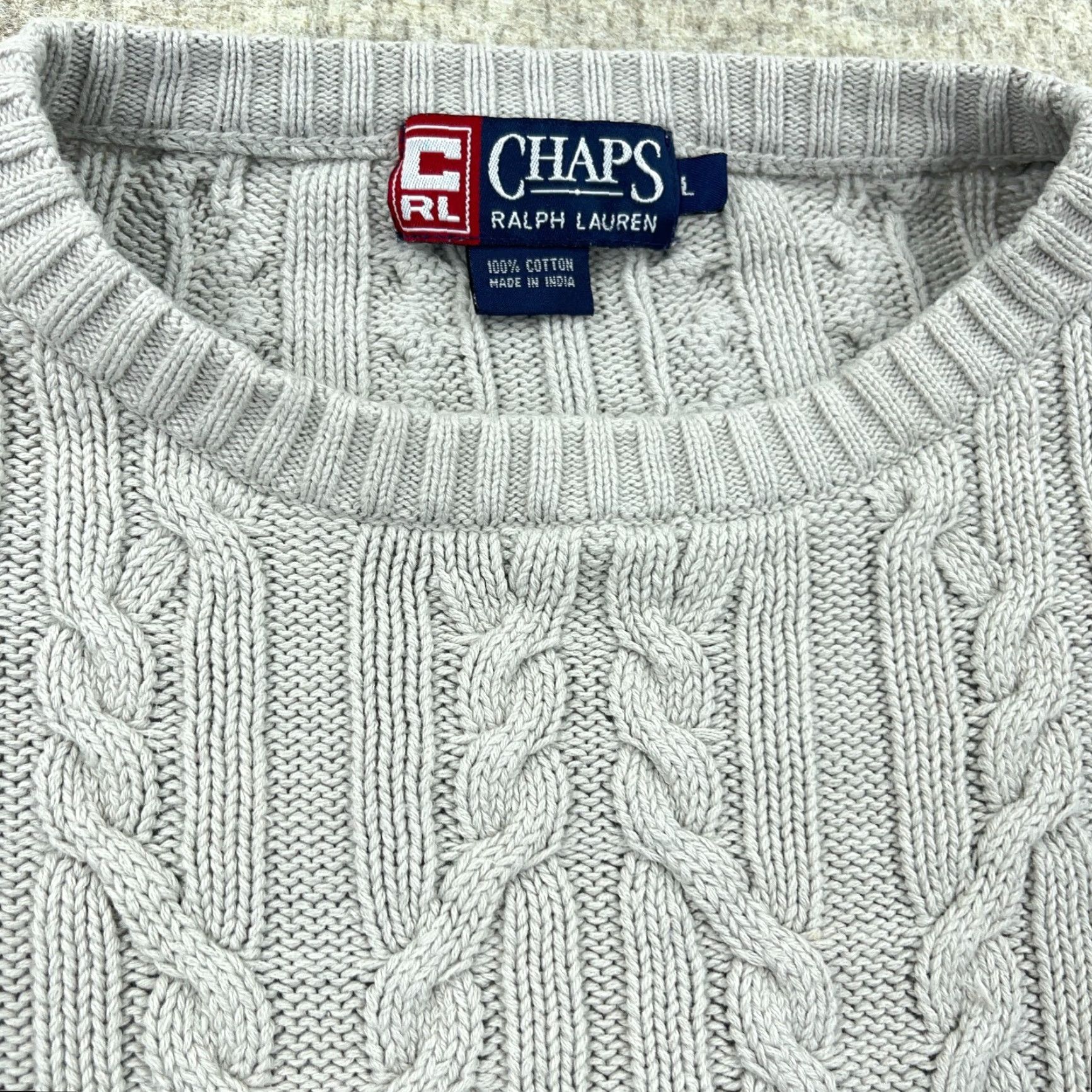 Chaps VINTAGE Chaps Ralph Lauren Sweater Men Large Gray Cable Knit Grandpa Texture 90s Size US L / EU 52-54 / 3 - 4 Thumbnail