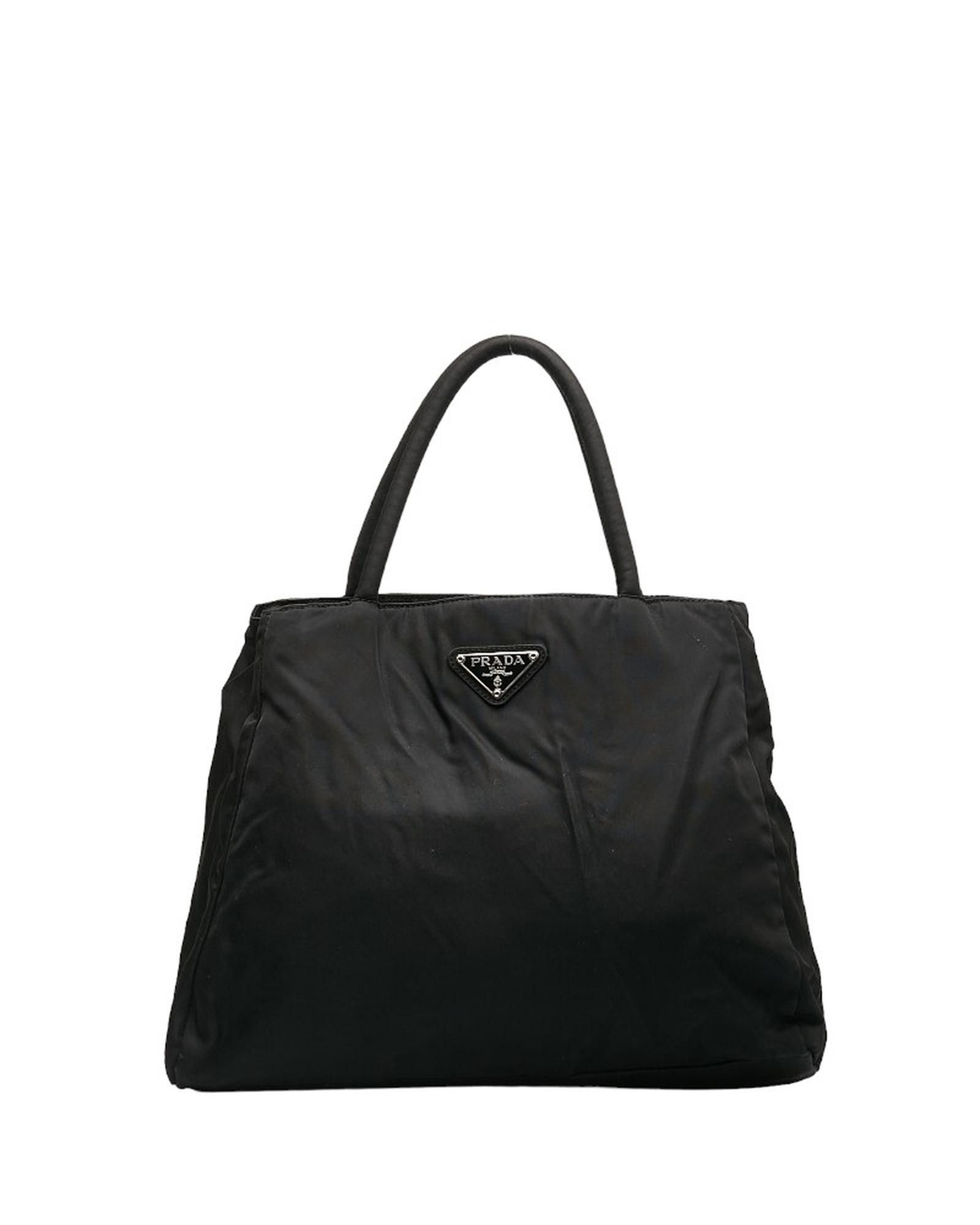 image of Prada Triangle Logo Tote Bag in Black, Women's